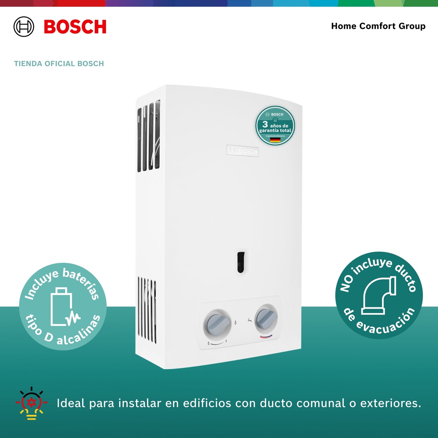 CALENTADOR DE PASO A GAS BOSCH 6 LITROS TIRO NATURAL THERM 1000 O