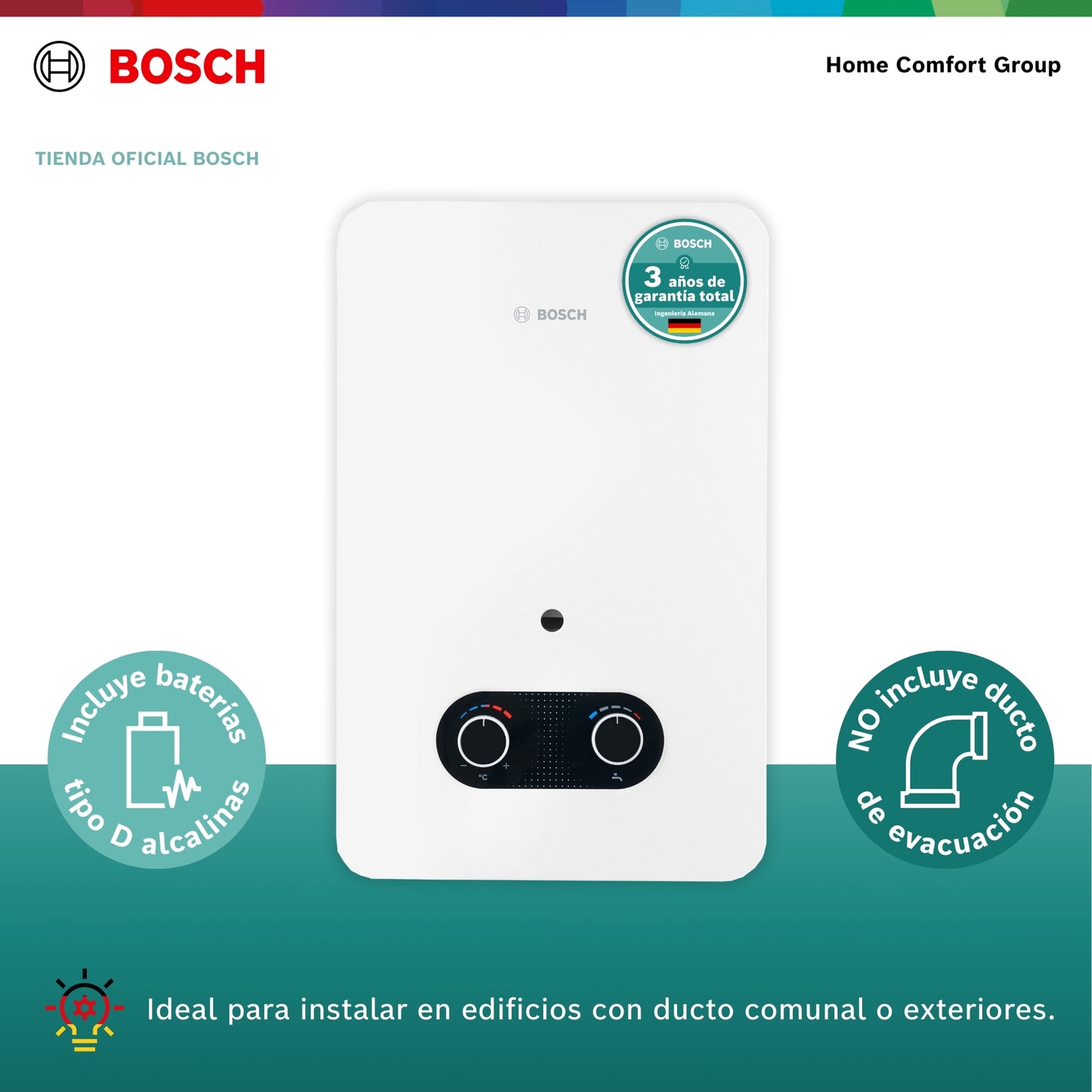 CALENTADOR DE PASO A GAS BOSCH 5 LITROS TIRO NATURAL VITAL 1500