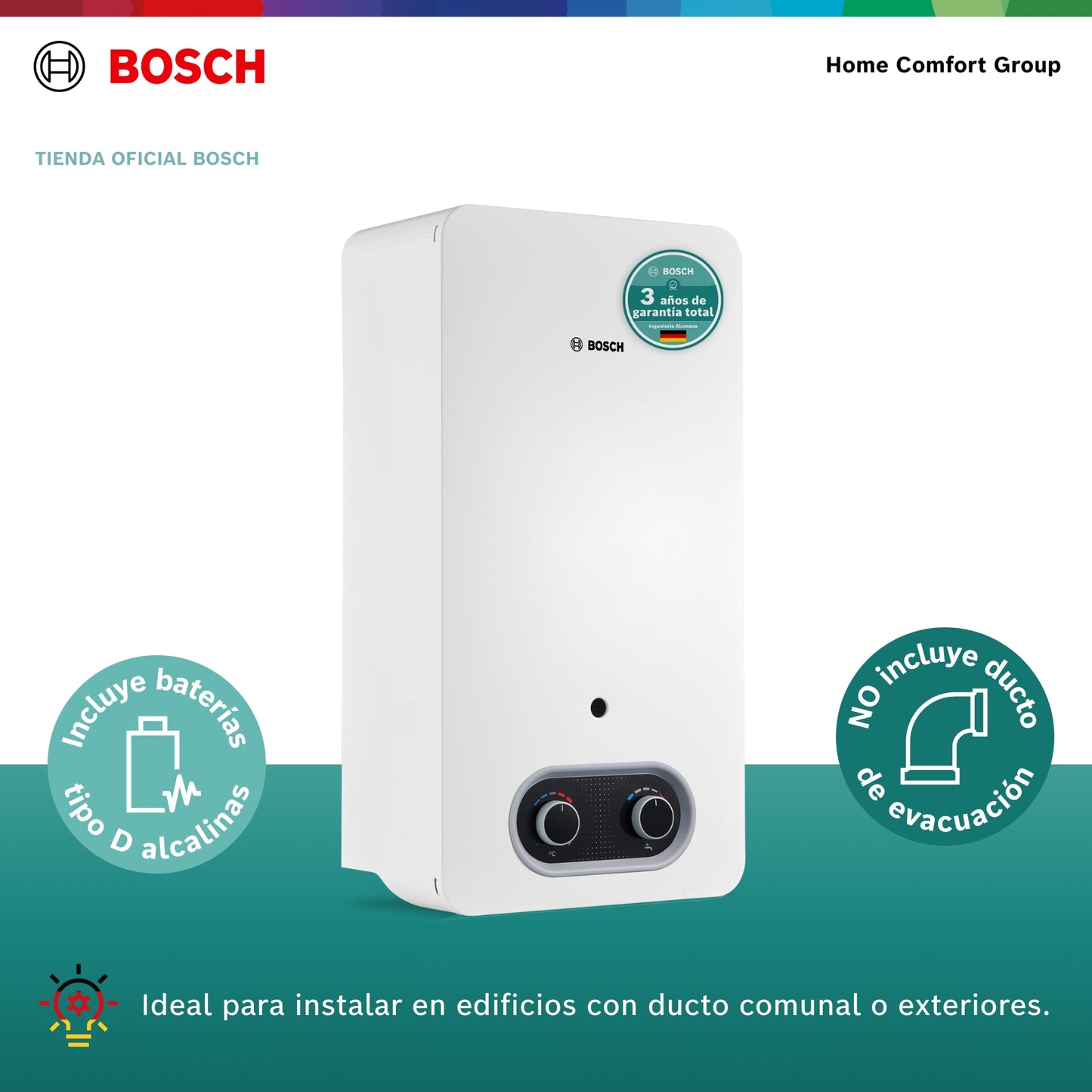 CALENTADOR DE PASO A GAS BOSCH 10 LITROS TIRO NATURAL THERM 2200