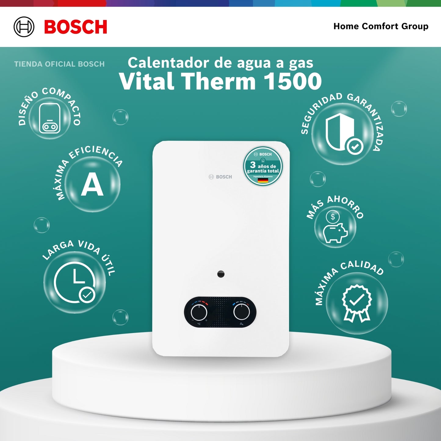 CALENTADOR DE PASO A GAS BOSCH 5 LITROS TIRO NATURAL VITAL 1500