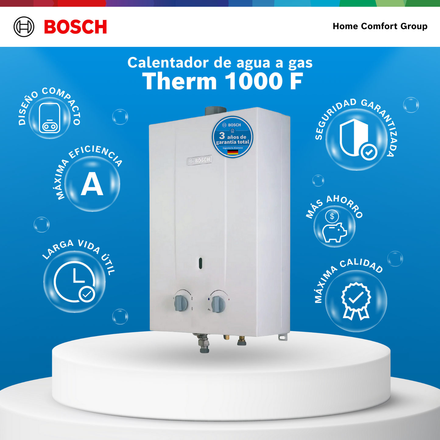 CALENTADOR DE PASO A GAS BOSCH 6 LITROS TIRO FORZADO THERM 1000F