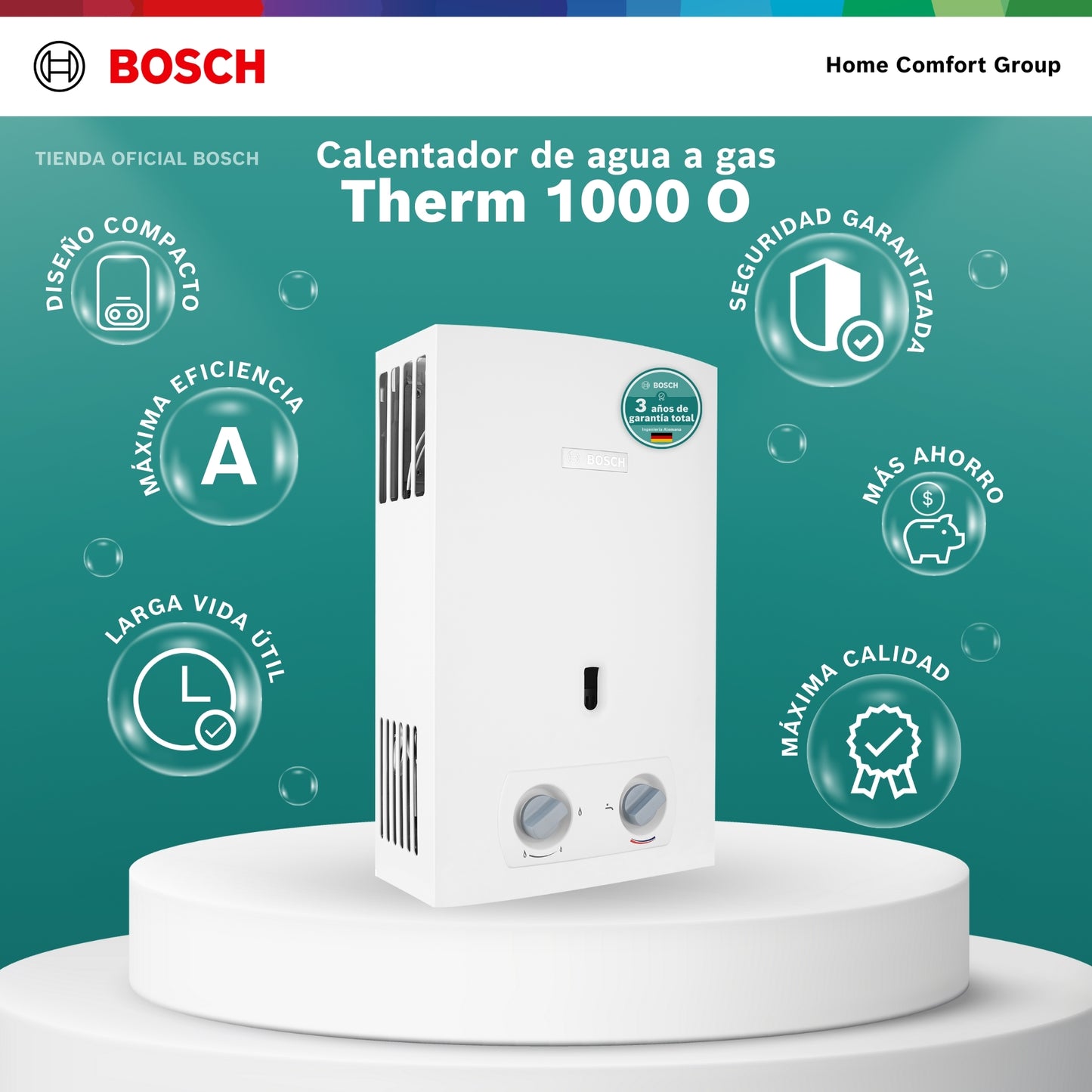 CALENTADOR DE PASO A GAS BOSCH 6 LITROS TIRO NATURAL THERM 1000 O