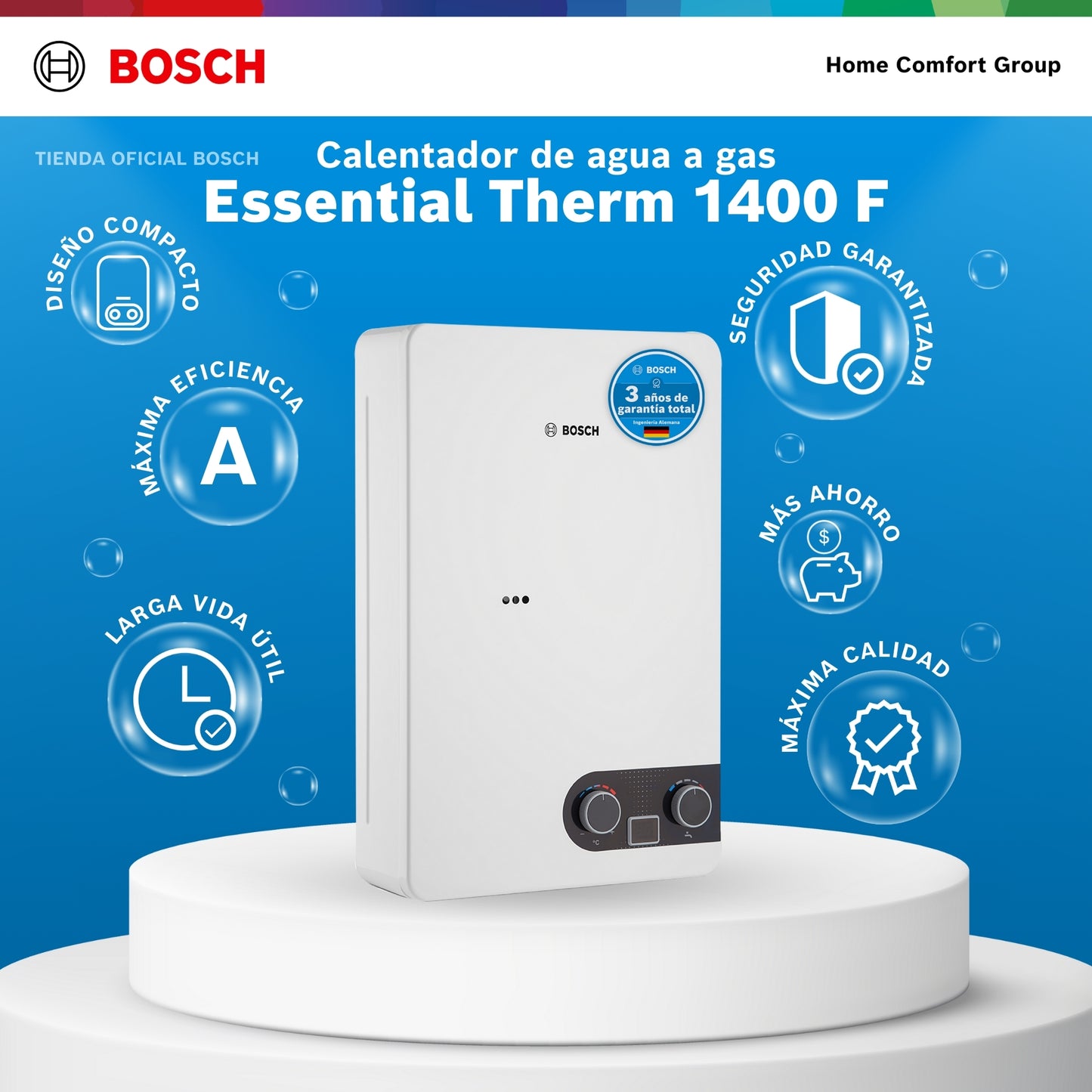 CALENTADOR DE PASO A GAS BOSCH 12 LITROS TIRO FORZADO THERM 1400