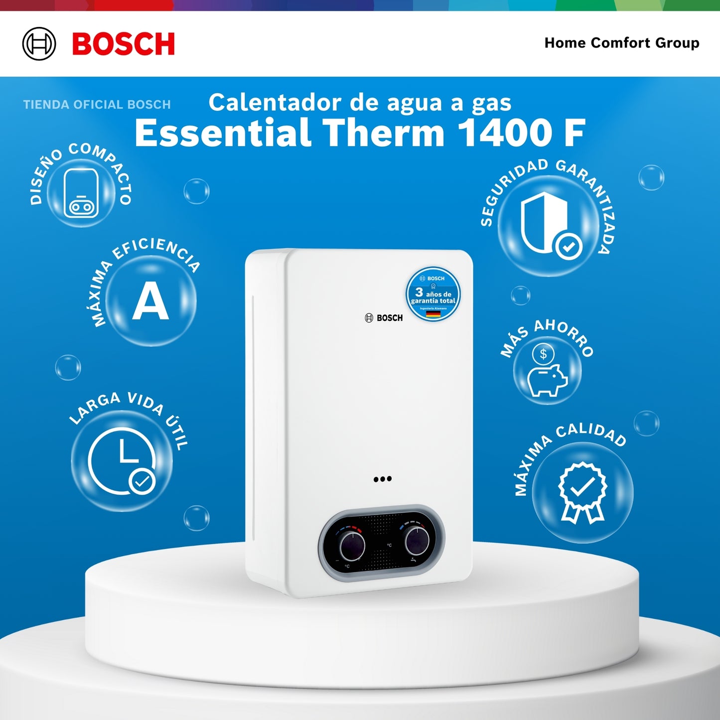 CALENTADOR DE PASO A GAS BOSCH 6 LITROS TIRO FORZADO THERM 1400