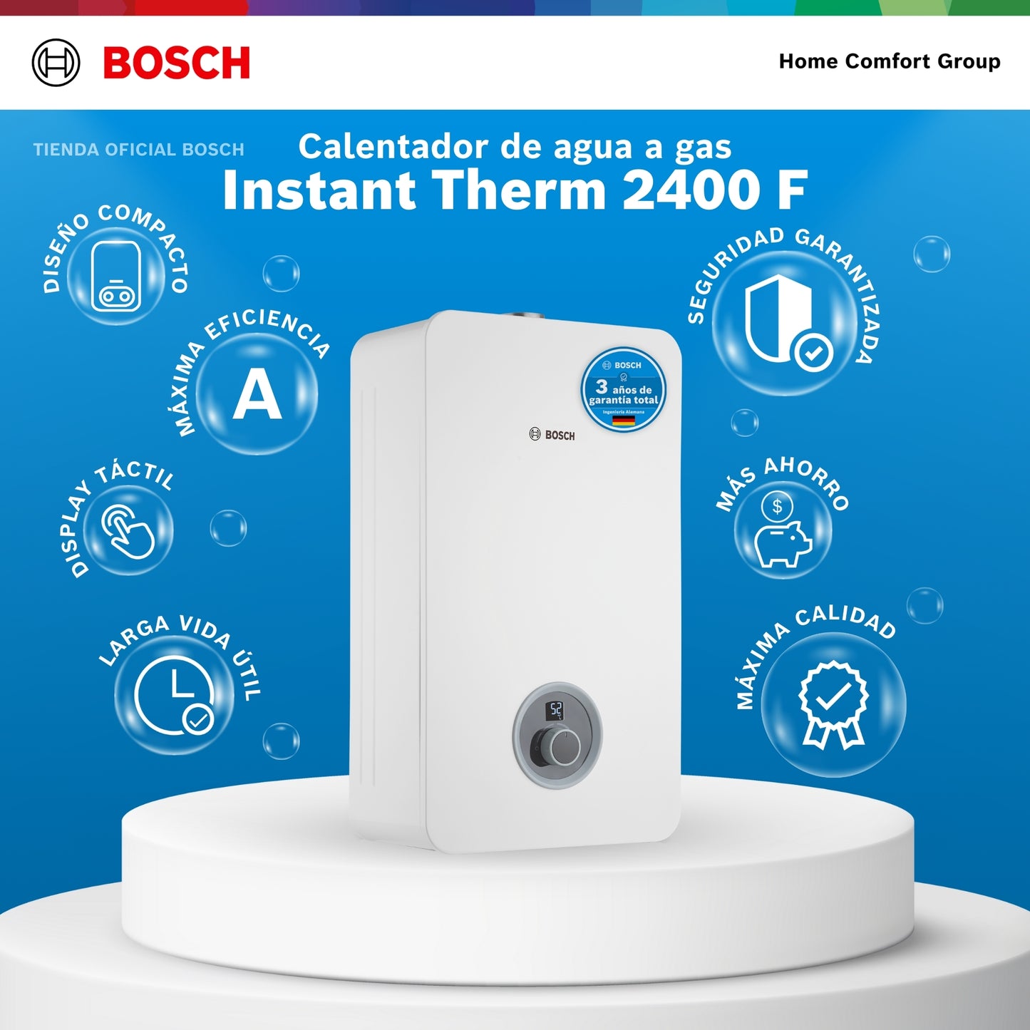 CALENTADOR DE PASO A GAS BOSCH 8 LITROS TIRO FORZADO THERM 2400