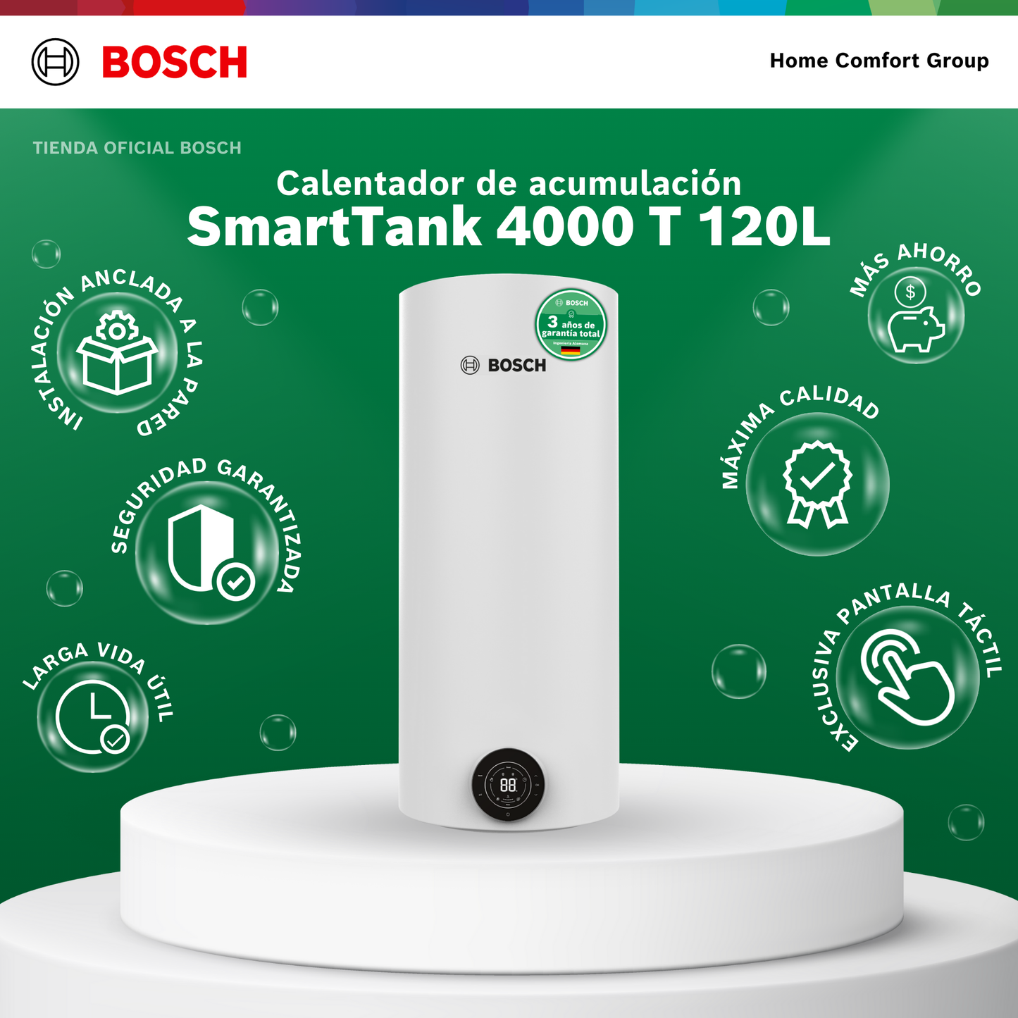 CALENTADOR ELÉCTRICO DE ACUMULACIÓN 120 LITROS 220 VOLTIOS SMARTTANK BOSCH