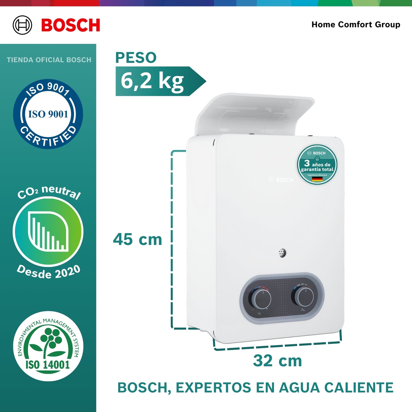 CALENTADOR DE PASO A GAS BOSCH 5.5 LITROS THERM 1500 NUEVO MODELO