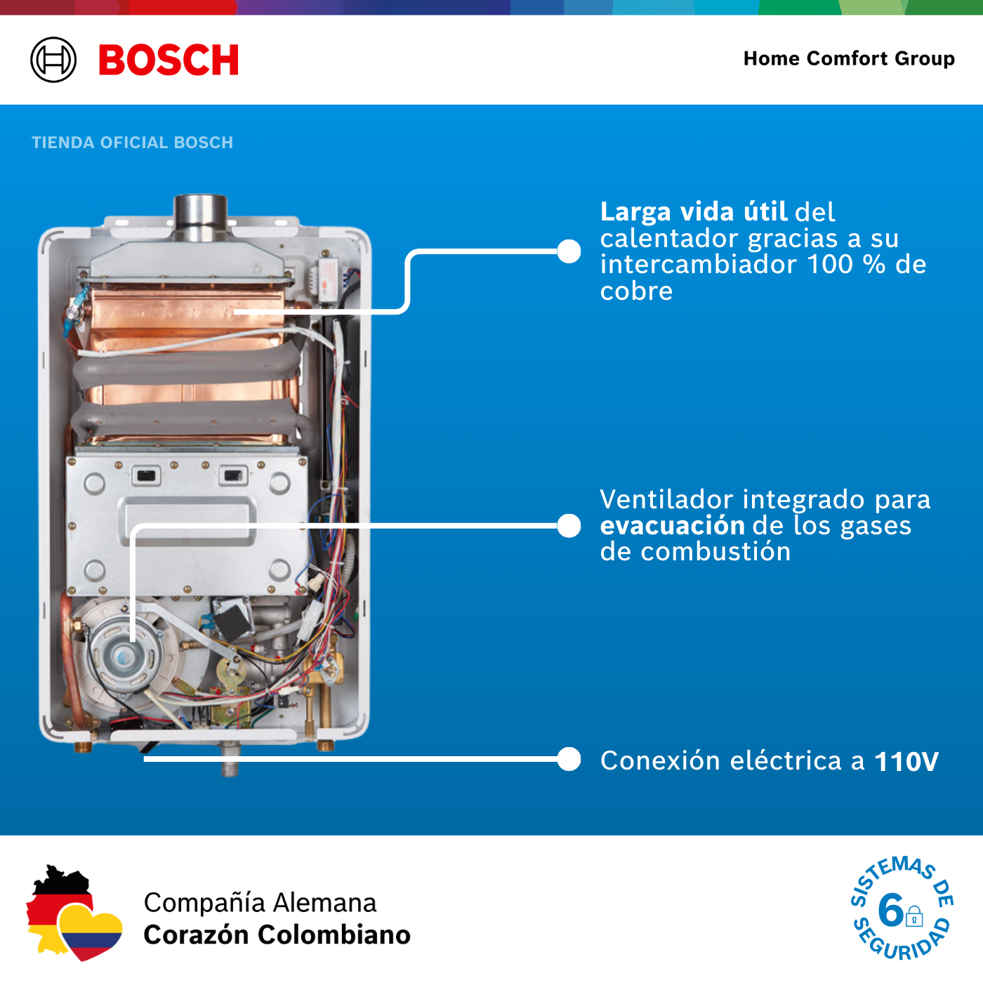 CALENTADOR DE PASO A GAS BOSCH 10 LITROS TIRO FORZADO THERM 1400
