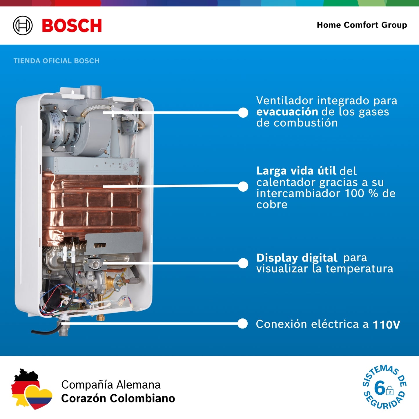CALENTADOR DE PASO A GAS BOSCH 6 LITROS TIRO FORZADO THERM 1400