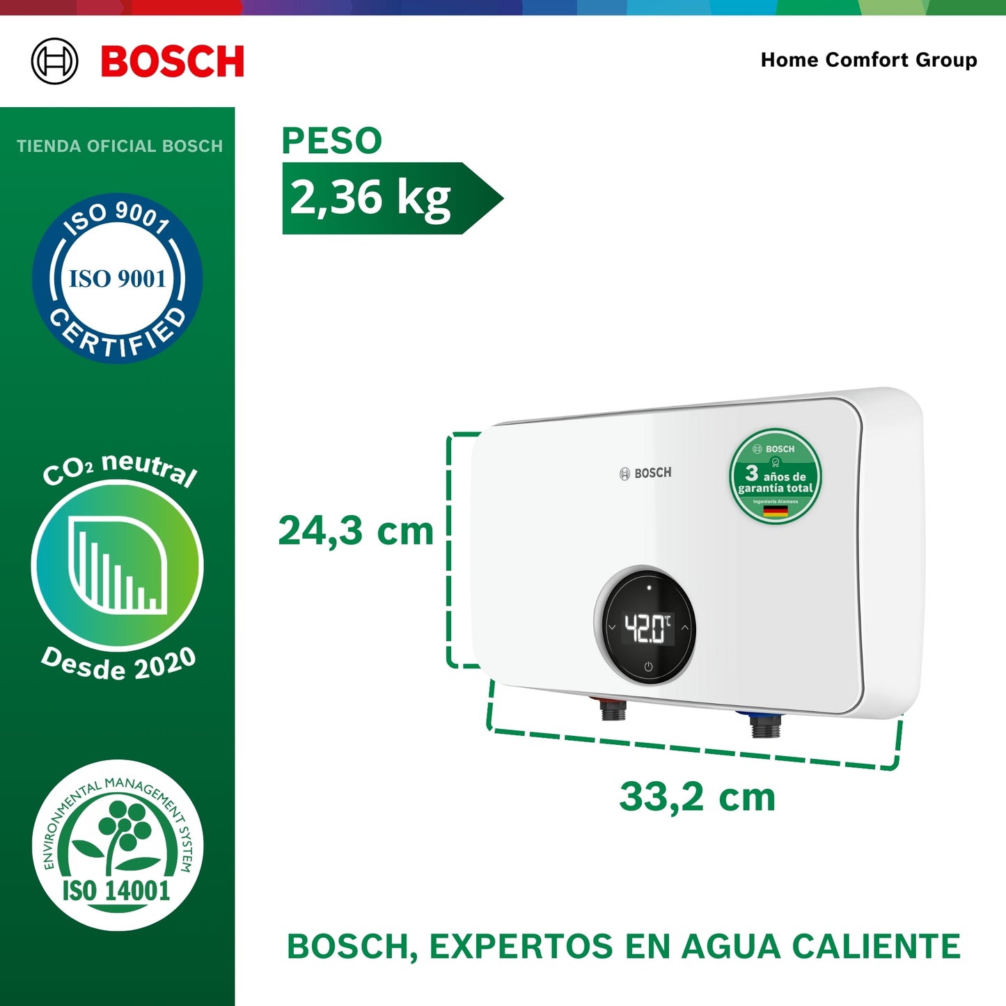 CALENTADOR ELECTRICO DE PASO BOSCH 9.5 KW TRONIC 4000C