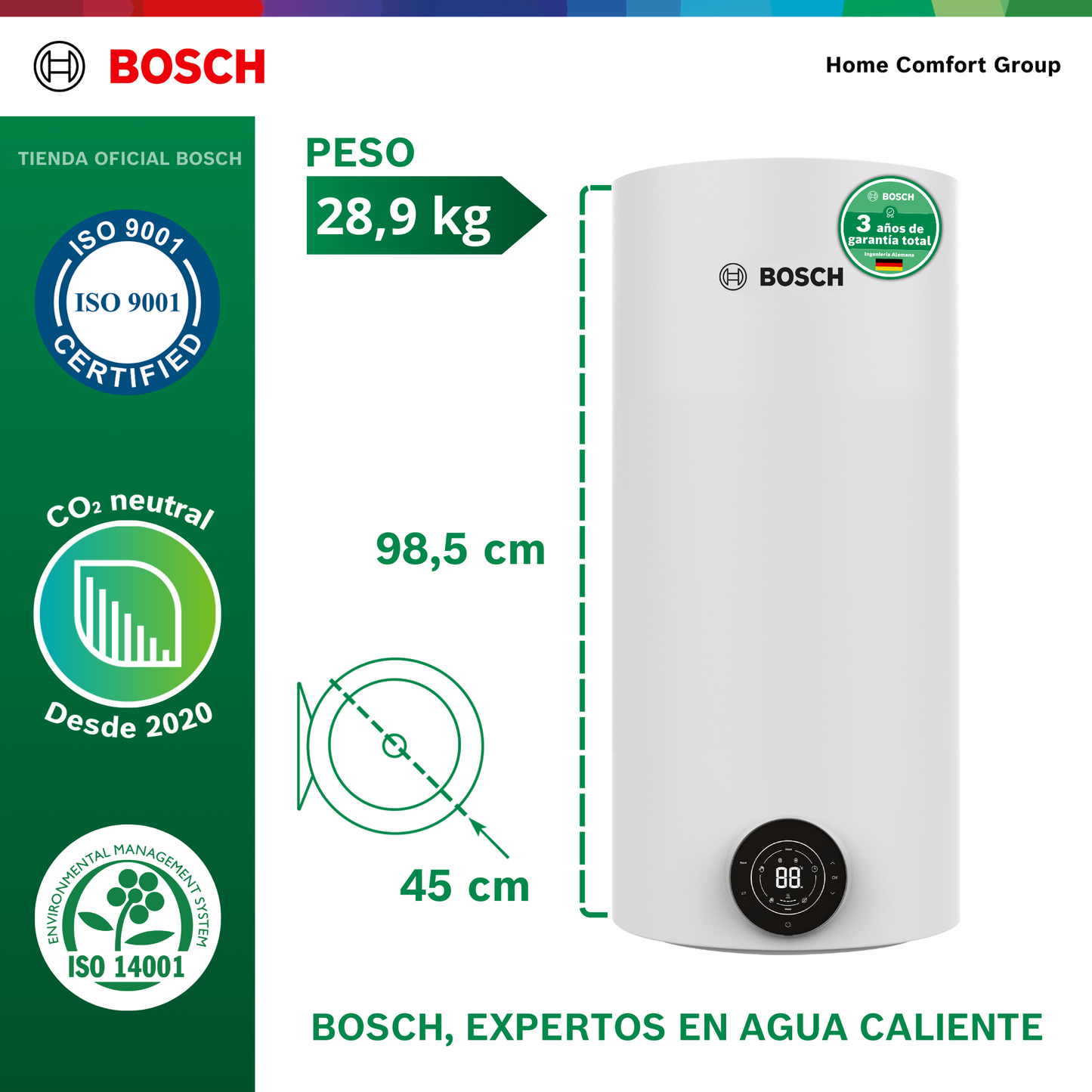 CALENTADOR ELÉCTRICO DE ACUMULACIÓN 100 LITROS 220 VOLTIOS SMARTTANK BOSCH