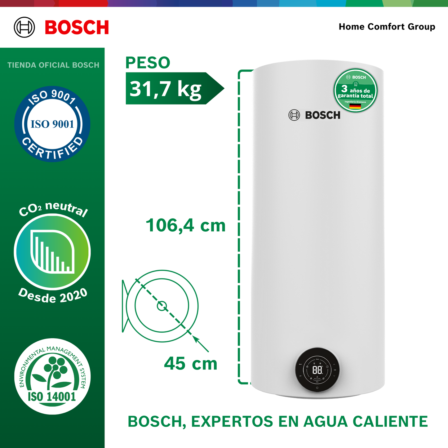 CALENTADOR ELÉCTRICO DE ACUMULACIÓN 120 LITROS 220 VOLTIOS SMARTTANK BOSCH