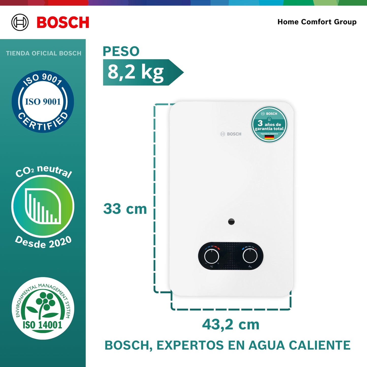 CALENTADOR DE PASO A GAS BOSCH 5 LITROS TIRO NATURAL VITAL 1500