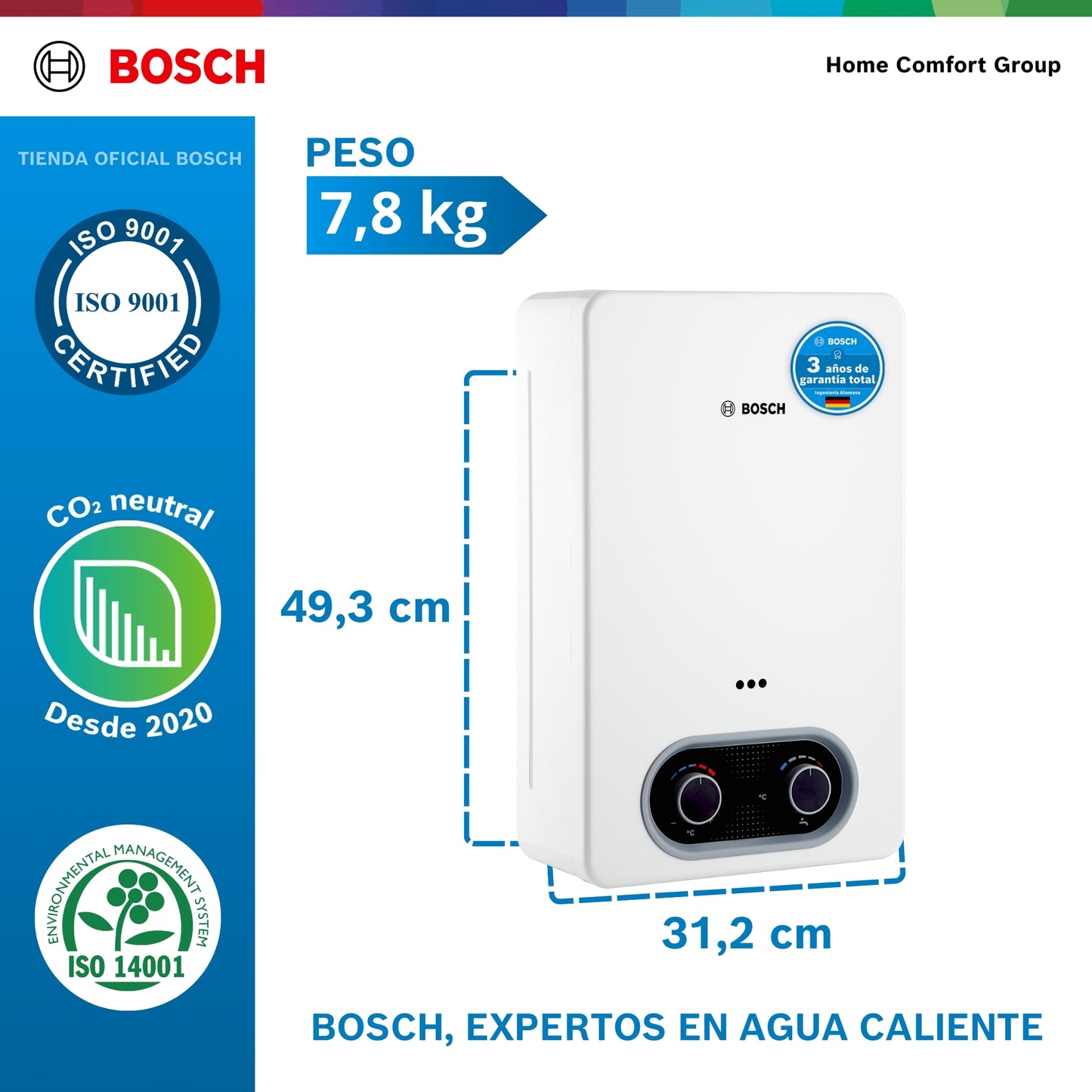 CALENTADOR DE PASO A GAS BOSCH 6 LITROS TIRO FORZADO THERM 1400