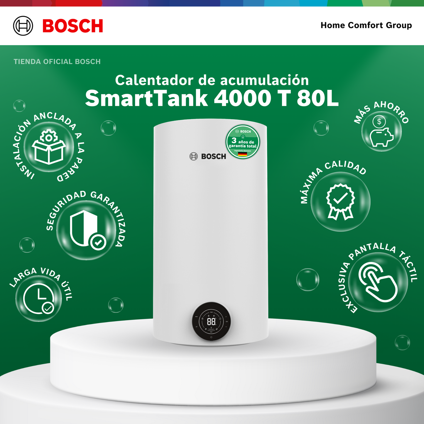CALENTADOR ELÉCTRICO DE ACUMULACIÓN 80 LITROS 220 VOLTIOS SMARTTANK BOSCH