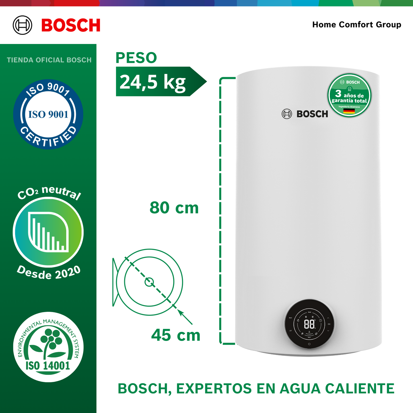 CALENTADOR ELÉCTRICO DE ACUMULACIÓN 80 LITROS 220 VOLTIOS SMARTTANK BOSCH