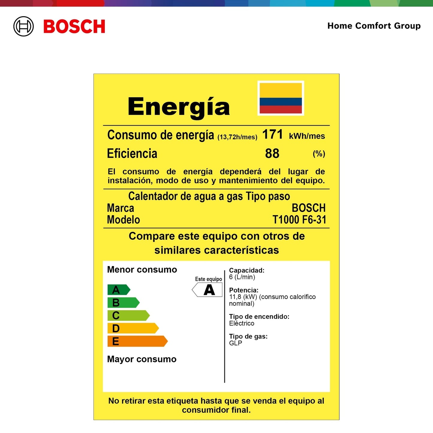 CALENTADOR DE PASO A GAS BOSCH 6 LITROS TIRO FORZADO THERM 1000F