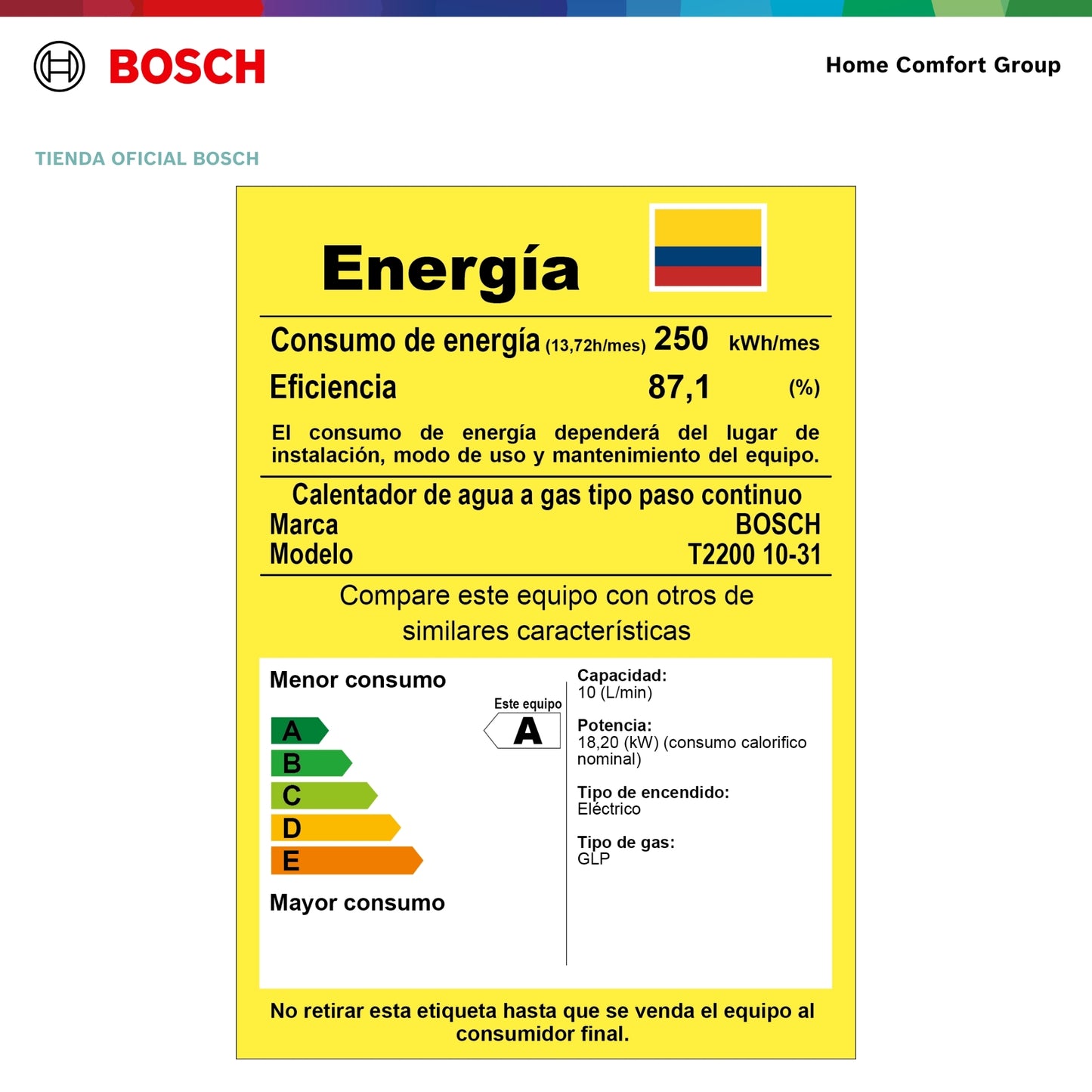 CALENTADOR DE PASO A GAS BOSCH 10 LITROS TIRO NATURAL THERM 2200