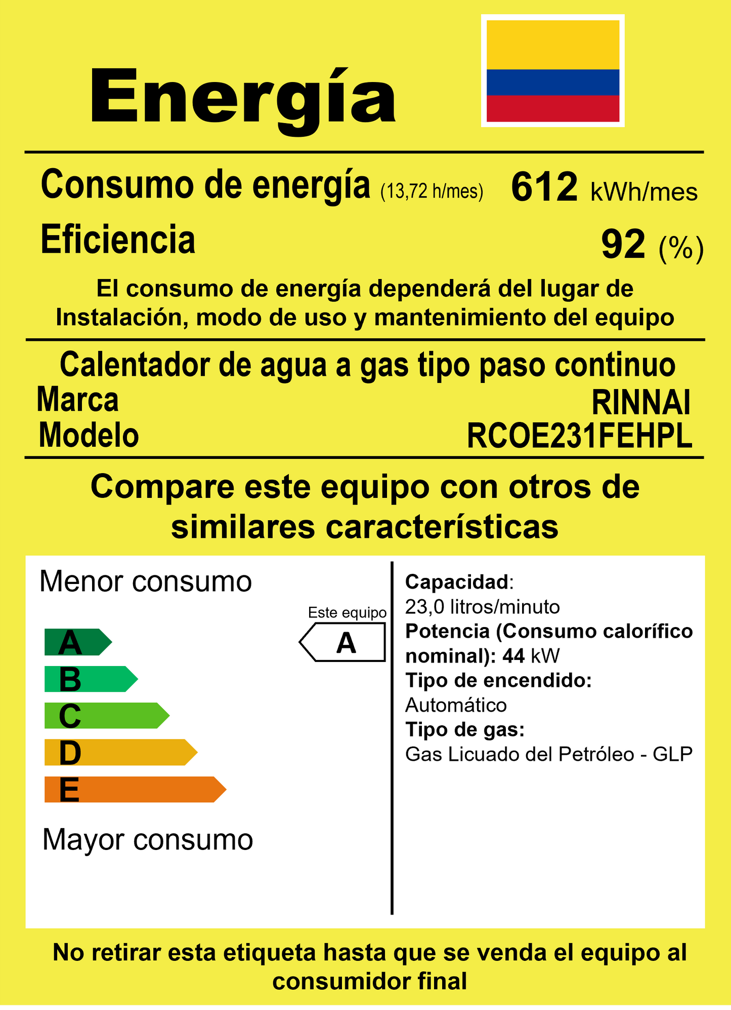 CALENTADOR DE PASO DE AGUA 23 LITROS TIRO FORZADO GAS PROPANO NEGRO