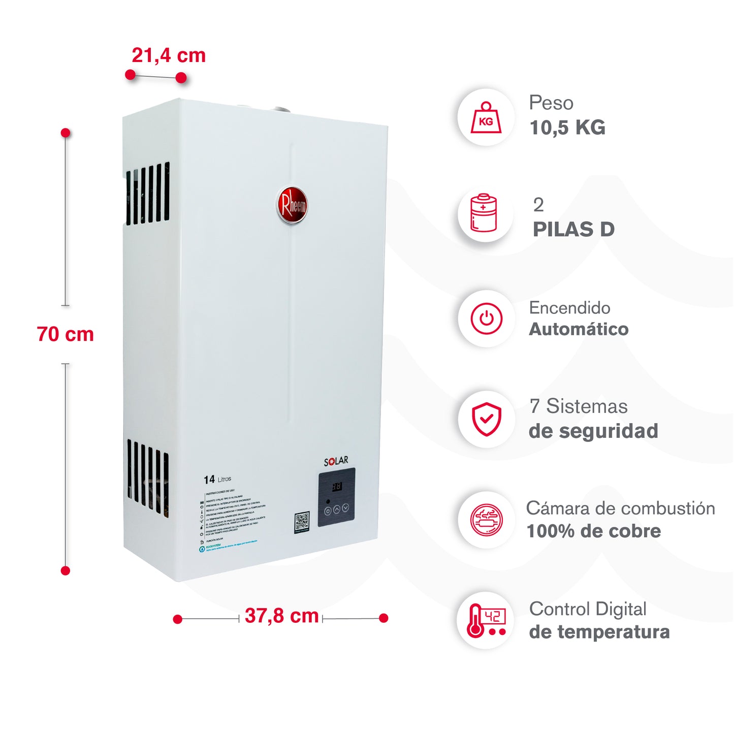 CALENTADOR 14 LITROS TIRO NATURAL DIGITAL RHEEM