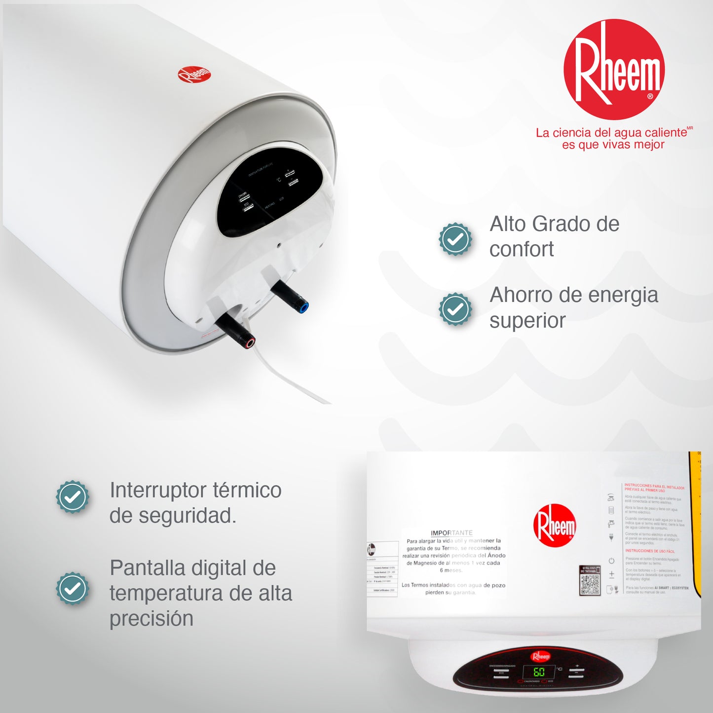 CALENTADOR DE ACUMULACIÓN RHEEM ELÉCTRICO 13 GALONES / 50 LITROS
