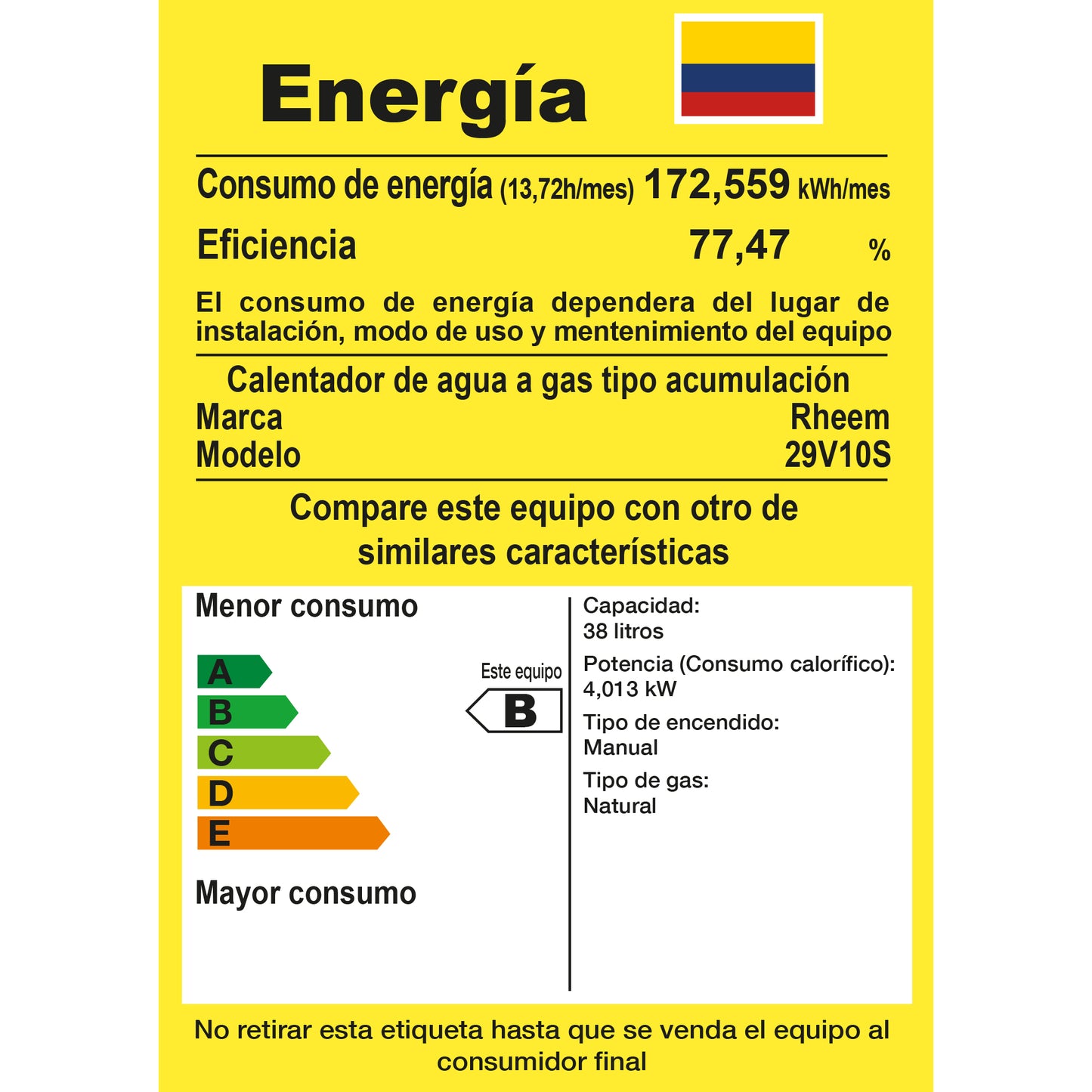 CALENTADOR DE AGUA A GAS DE ACUMULACIÓN RHEEM 10 GALONES / 38 LITROS