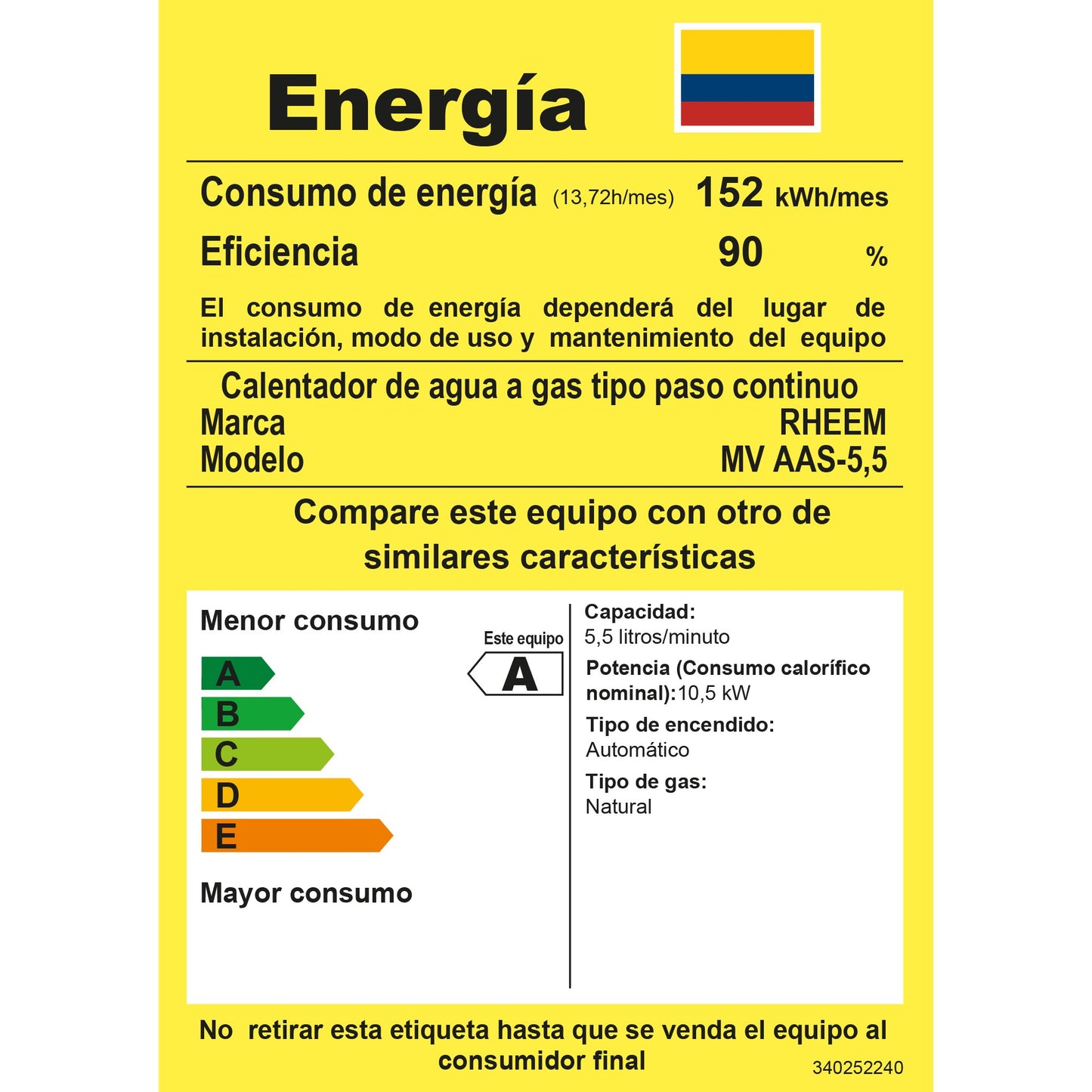 CALENTADOR 5.5 LITROS TIRO NATURAL RHEEM