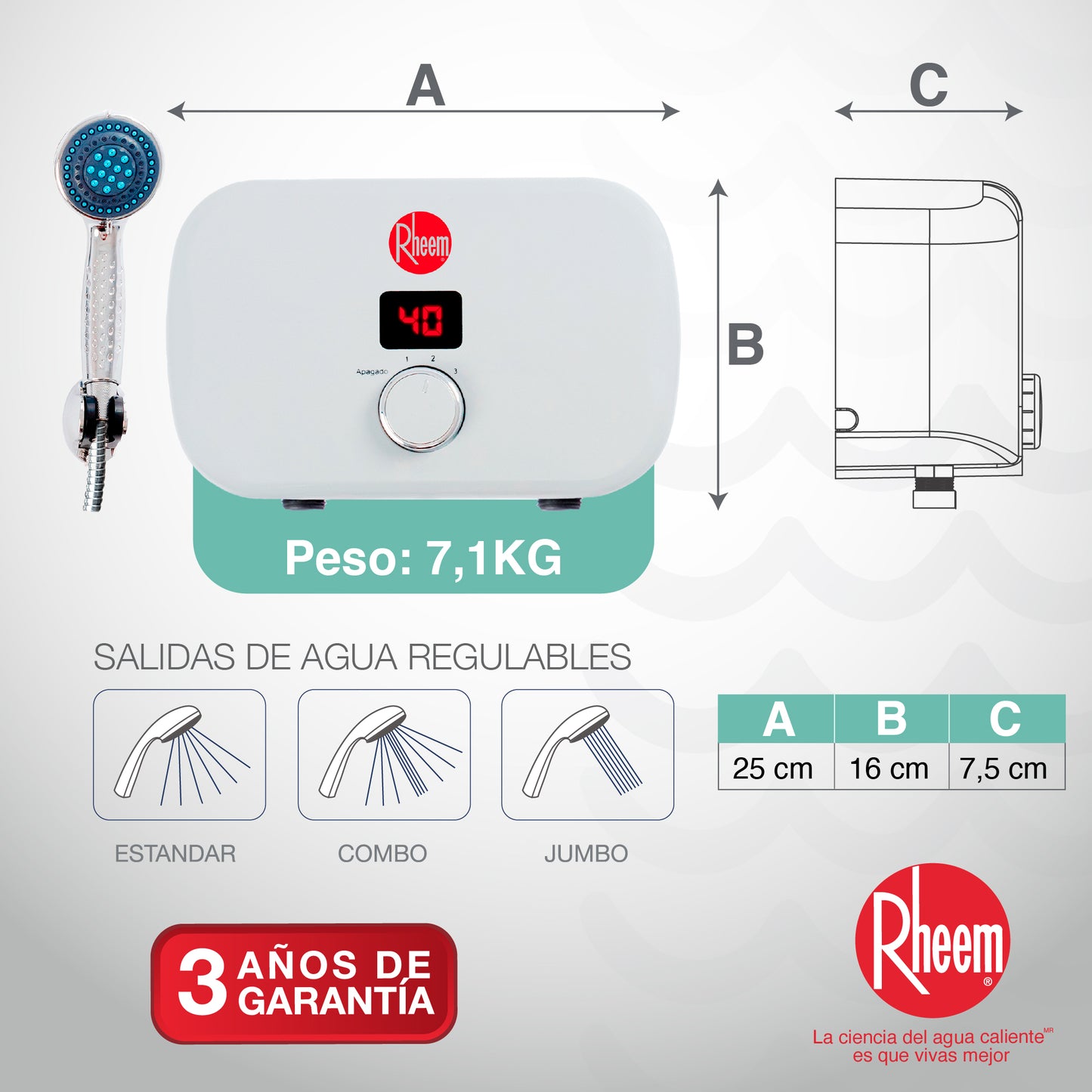 CALENTADOR DE PASO ELÉCTRICO RHEEM CLASS 110V 4KW