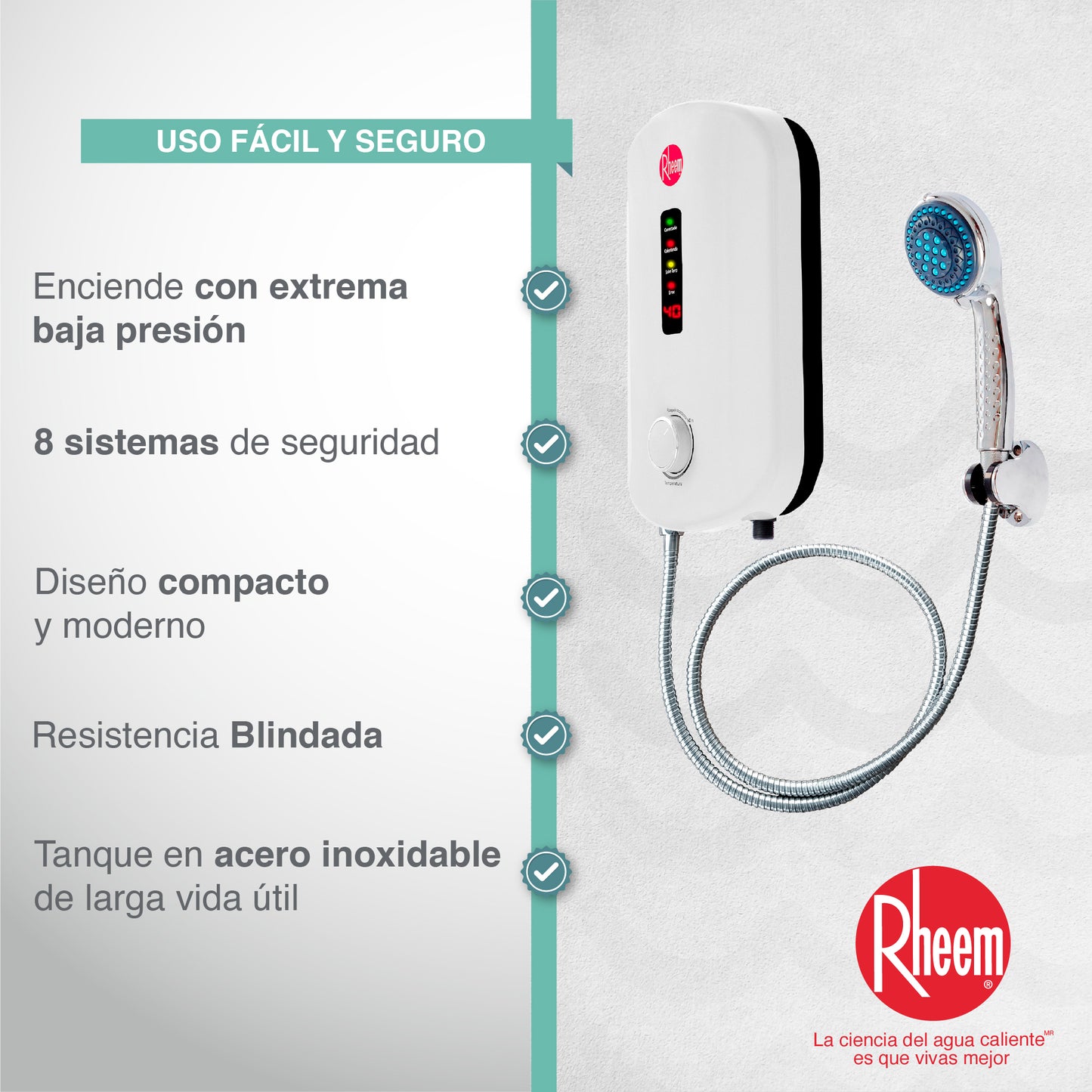 CALENTADOR DE PASO ELÉCTRICO RHEEM ELEGANT PLUS 110V 4KW