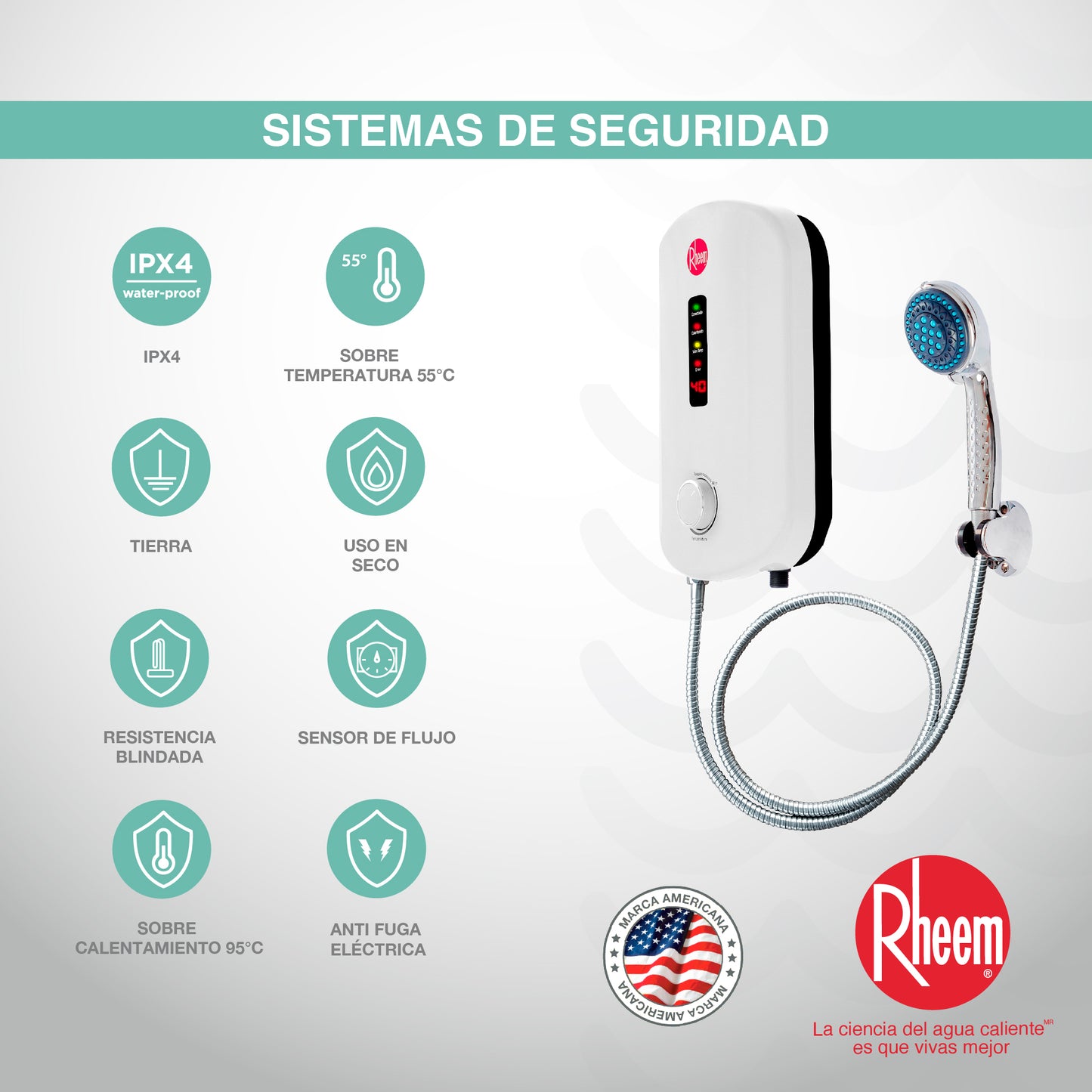 CALENTADOR DE PASO ELÉCTRICO RHEEM ELEGANT PLUS 110V 4KW