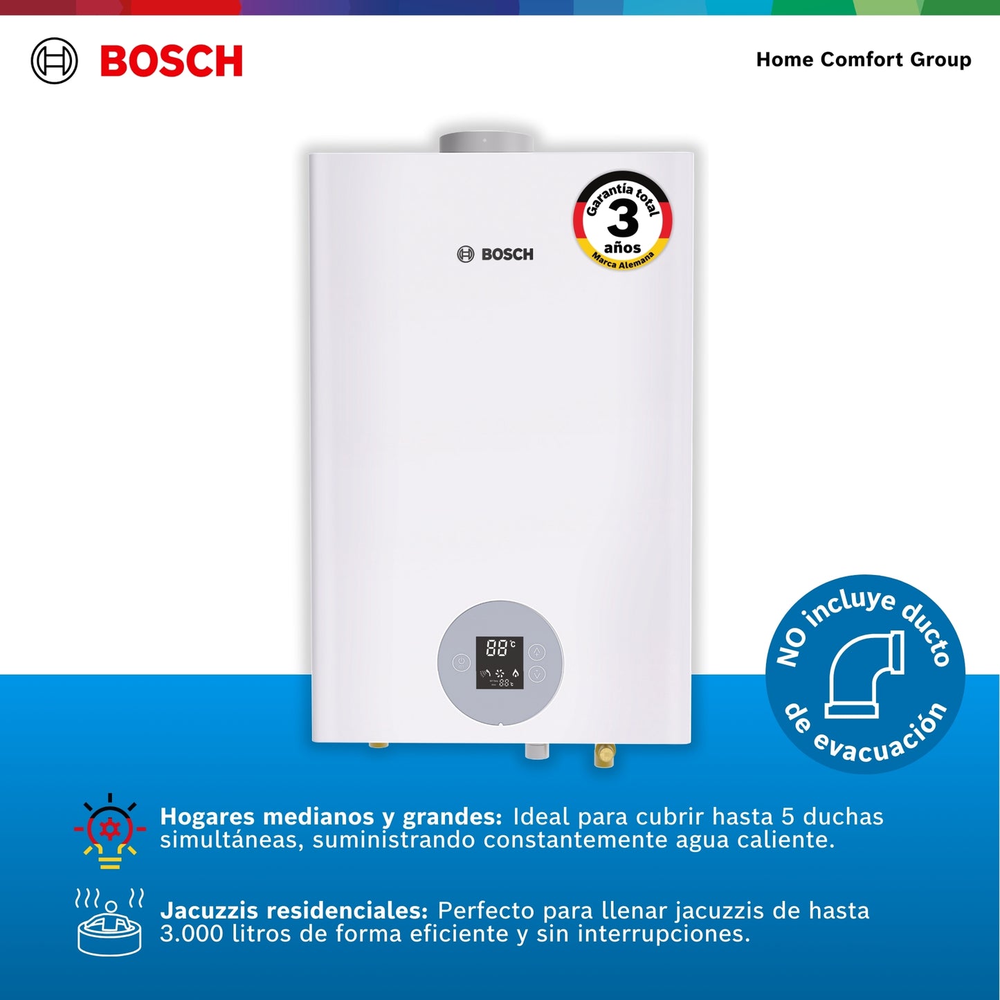 CALENTADOR DE PASO A GAS BOSCH 26 LITROS TIRO FORZADO TITAN 5700F