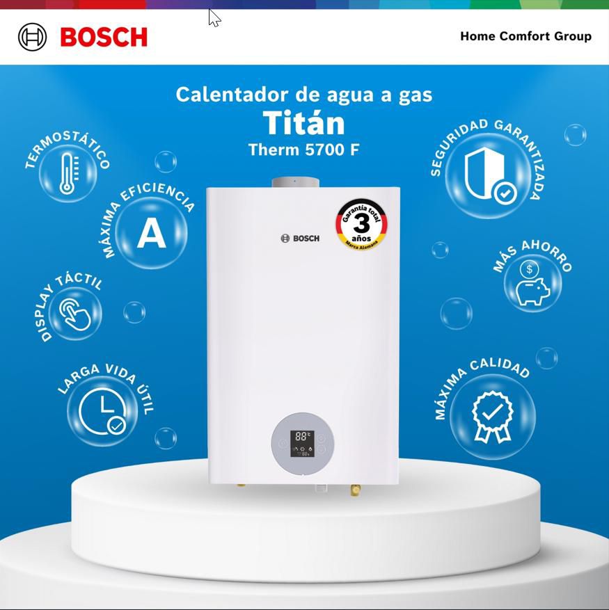 CALENTADOR DE PASO A GAS BOSCH 26 LITROS TIRO FORZADO TITAN 5700F