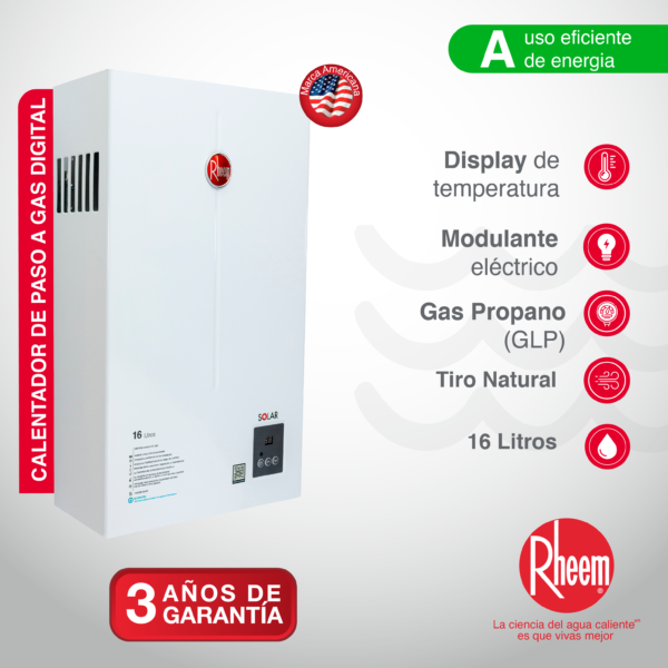 CALENTADOR 16 lt TIRO NATURAL DIGITAL RHEEM