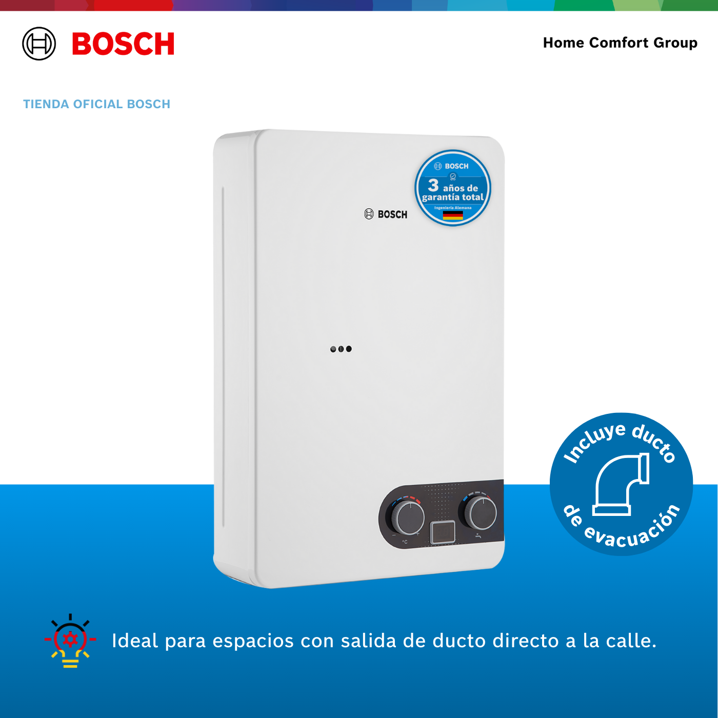 CALENTADOR DE PASO A GAS BOSCH 10  LITROS TIRO FORZADO THERM 1400