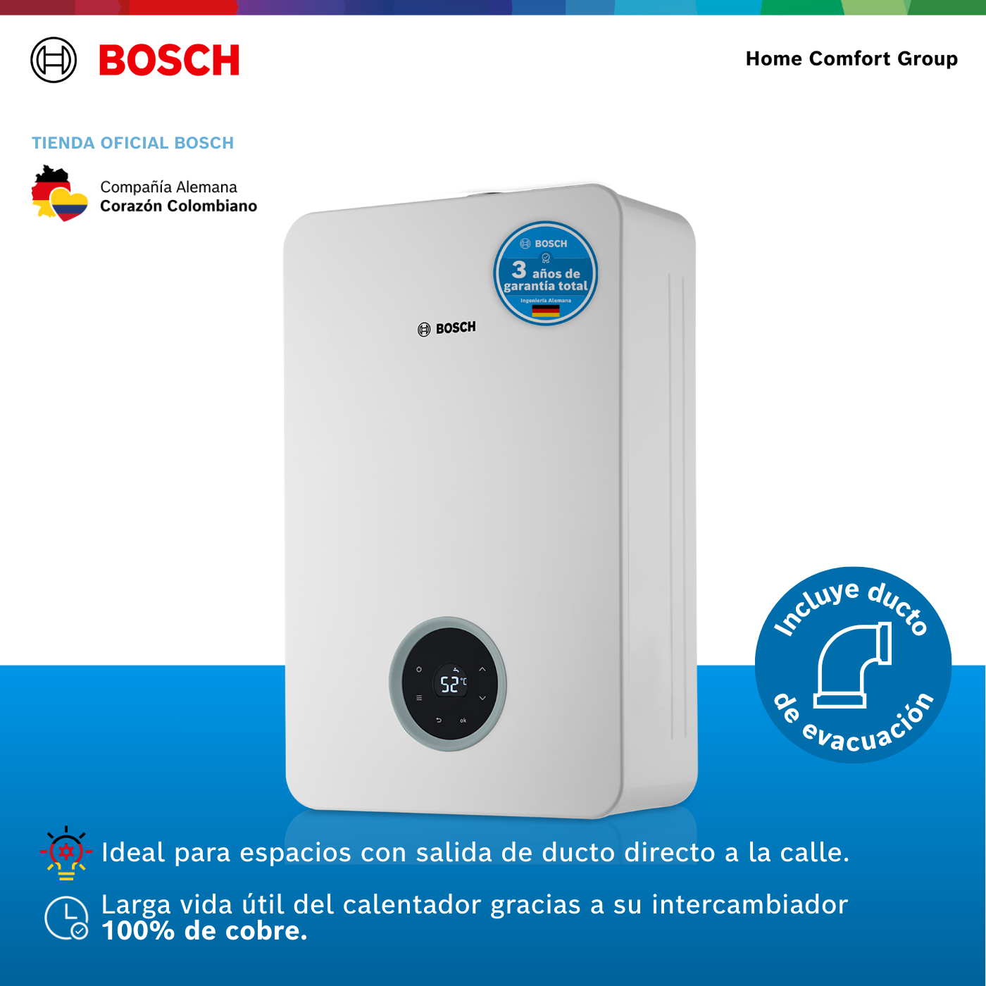 CALENTADOR DE PASO A GAS BOSCH 18 LITROS TIRO FORZADO BALANZ VENTO 5600F
