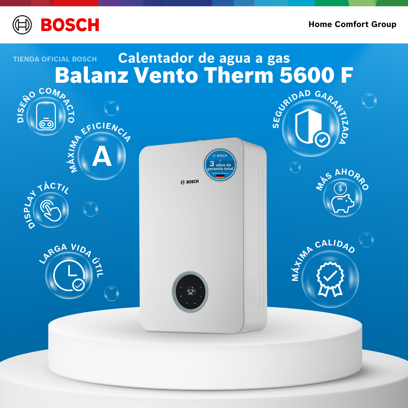 CALENTADOR DE PASO A GAS BOSCH 18 LITROS TIRO FORZADO BALANZ VENTO 5600F