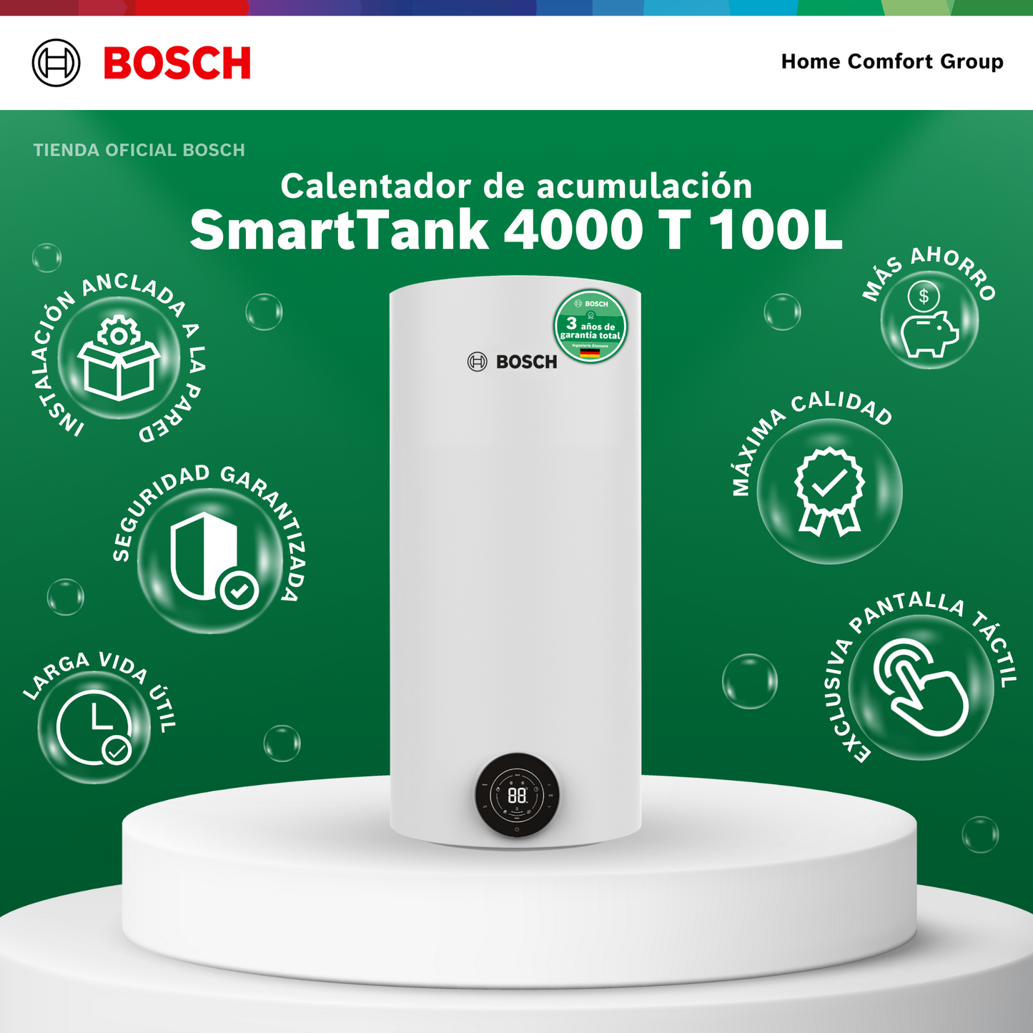 CALENTADOR ELÉCTRICO DE ACUMULACIÓN 100 LITROS 220 VOLTIOS SMARTTANK BOSCH