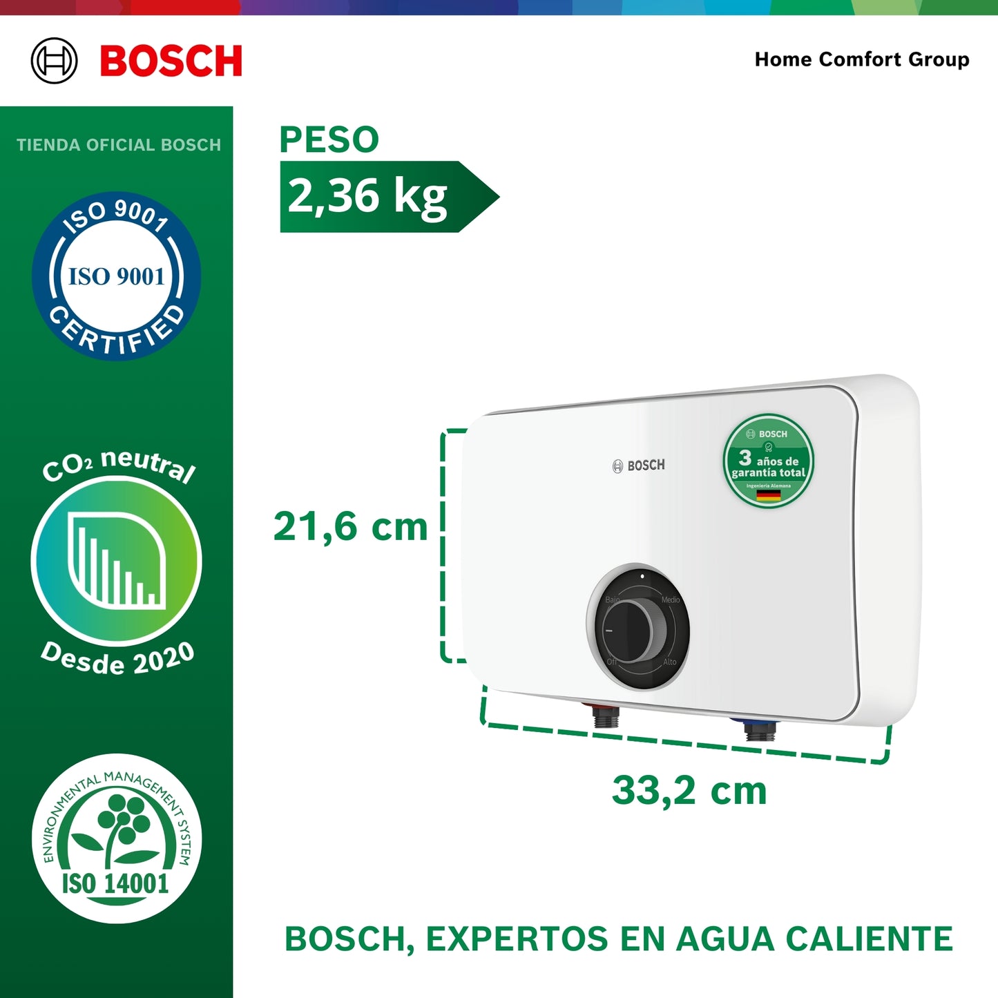 CALENTADOR ELECTRICO DE PASO BOSCH 9.5 KW  TRONIC 3000C
