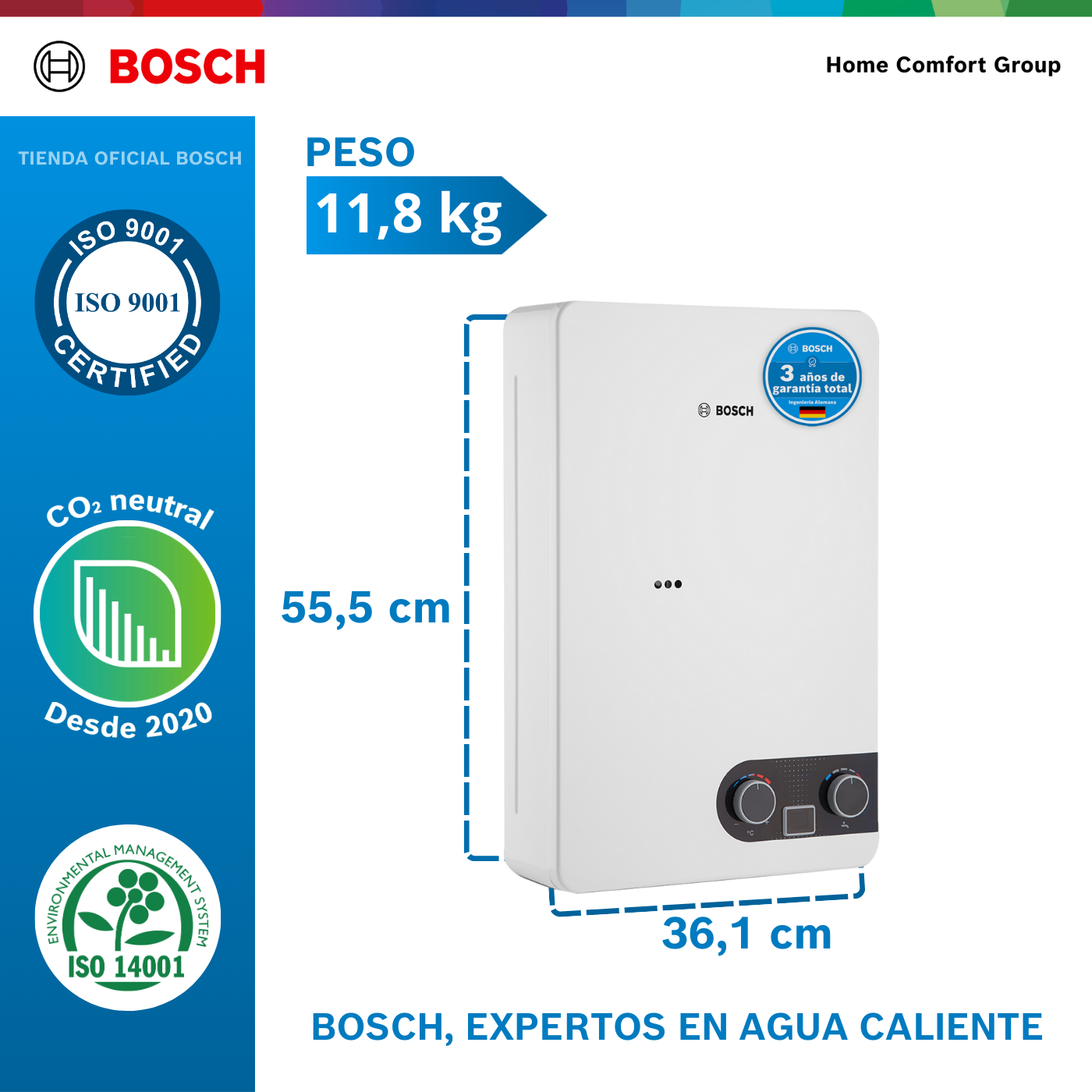 CALENTADOR DE PASO A GAS BOSCH 10  LITROS TIRO FORZADO THERM 1400