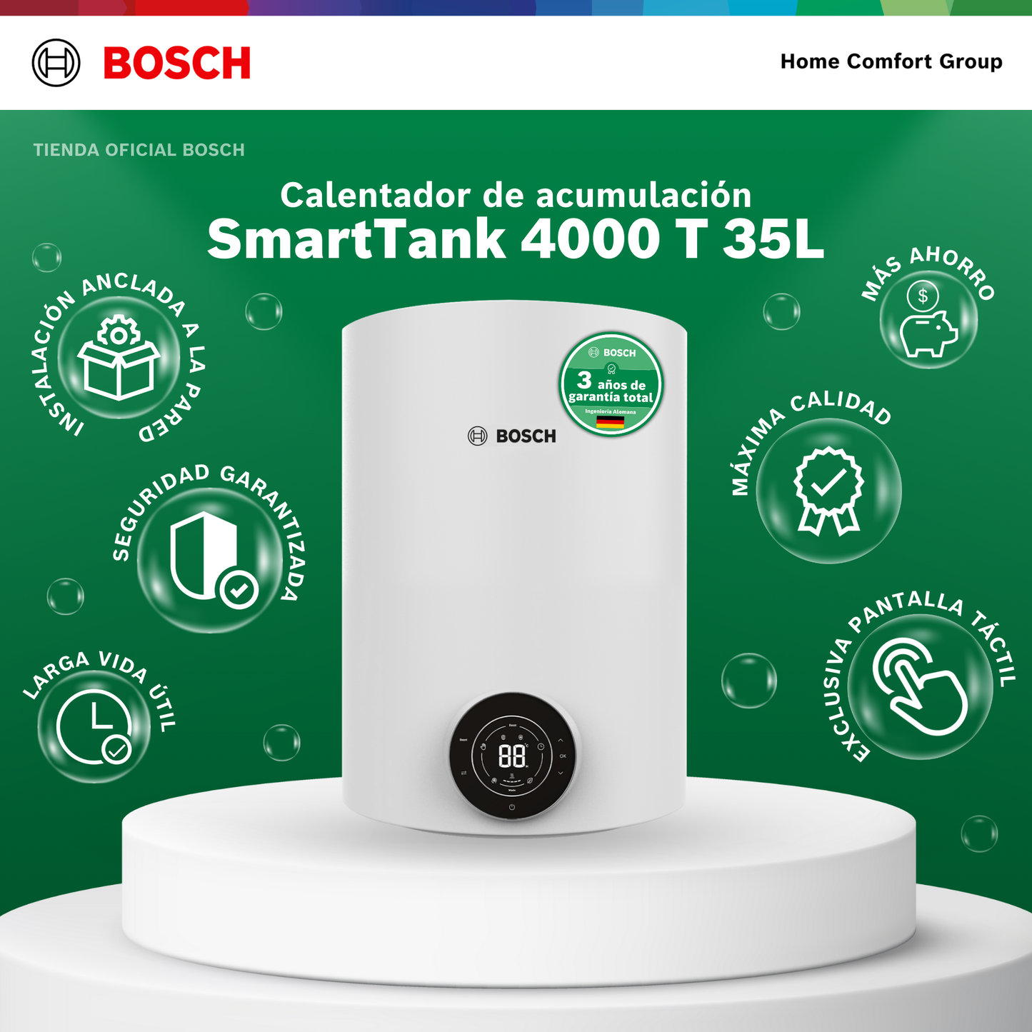 CALENTADOR ELÉCTRICO DE ACUMULACIÓN BOSCH  35 LITROS 120 VOLTIOS SMARTTANK BOSCH