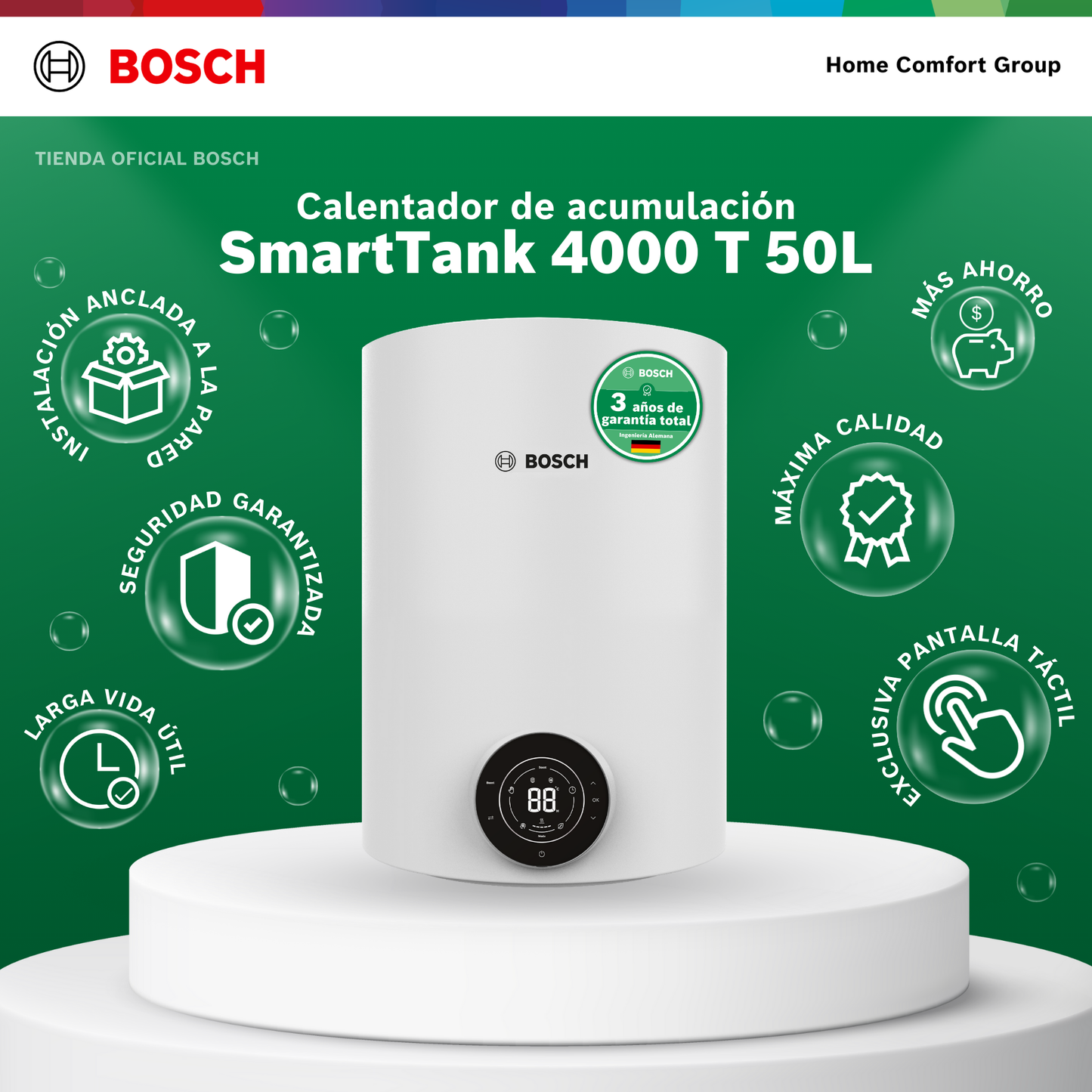 CALENTADOR ELÉCTRICO DE ACUMULACIÓN 50 LITROS 220 VOLTIOS SMARTTANK BOSCH