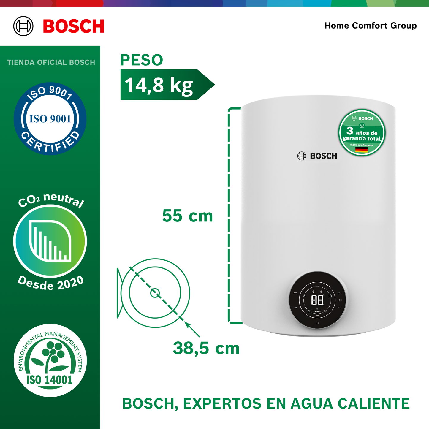 CALENTADOR ELÉCTRICO DE ACUMULACIÓN BOSCH  35 LITROS 120 VOLTIOS SMARTTANK BOSCH