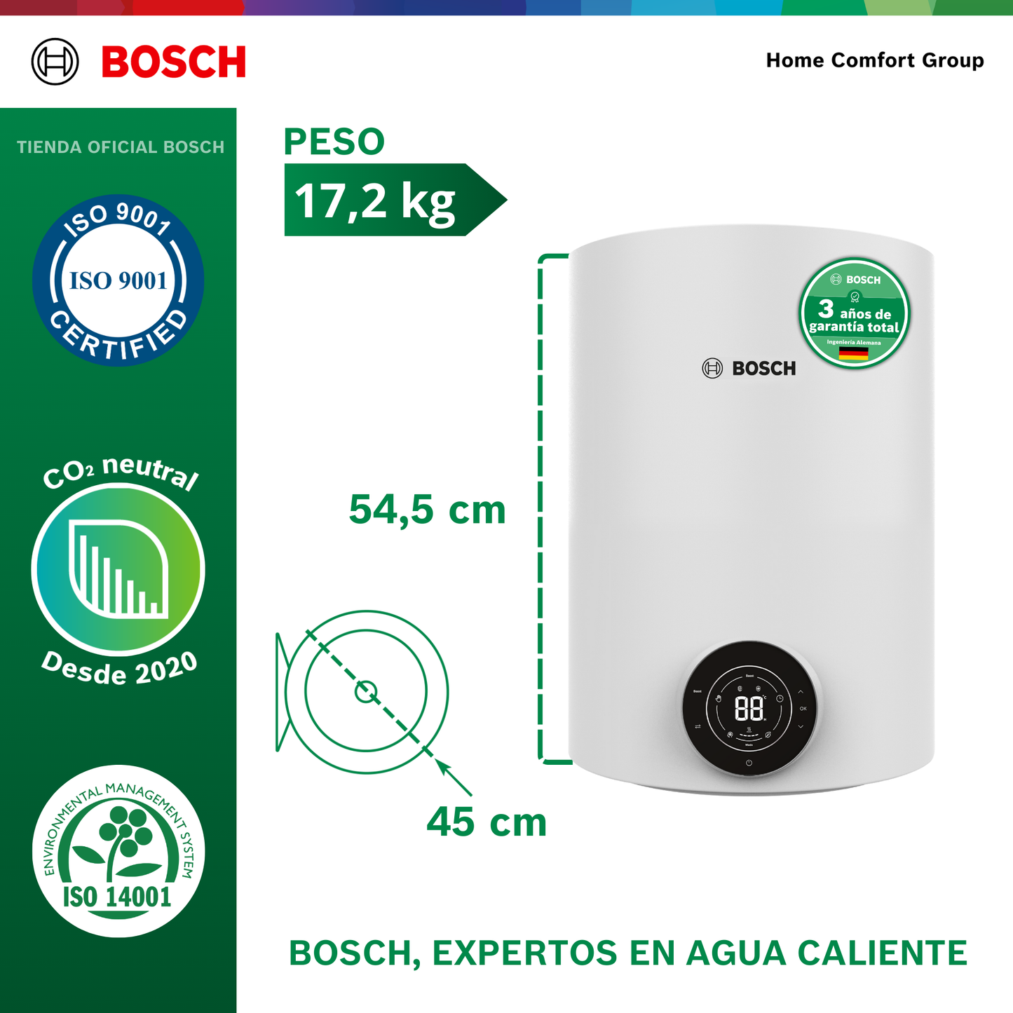 CALENTADOR ELÉCTRICO DE ACUMULACIÓN 50 LITROS 220 VOLTIOS SMARTTANK BOSCH