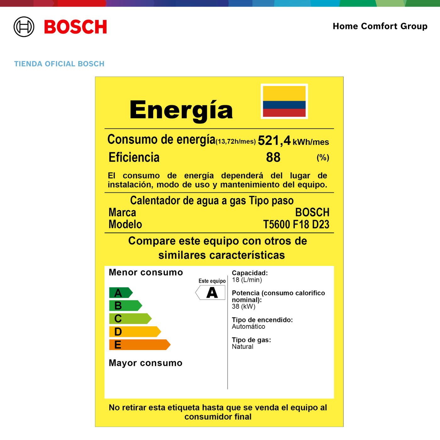 CALENTADOR DE PASO A GAS BOSCH 18 LITROS TIRO FORZADO BALANZ VENTO 5600F