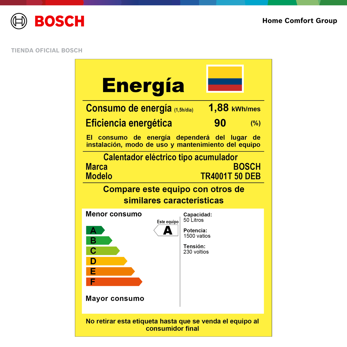 CALENTADOR ELÉCTRICO DE ACUMULACIÓN 50 LITROS 220 VOLTIOS SMARTTANK BOSCH