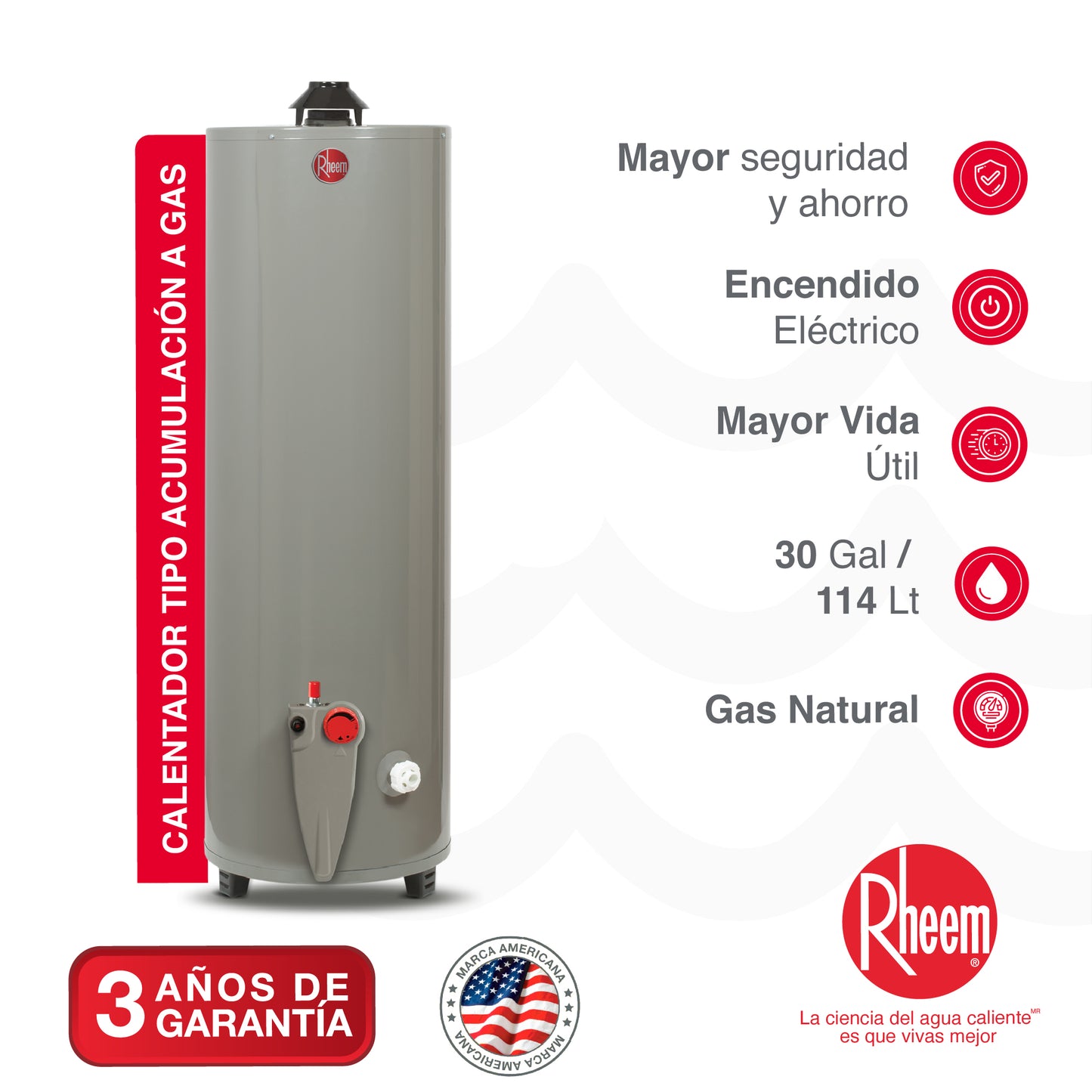 CALENTADOR DE AGUA A GAS DE ACUMULACIÓN RHEEM 40 GALONES / 152 LITROS