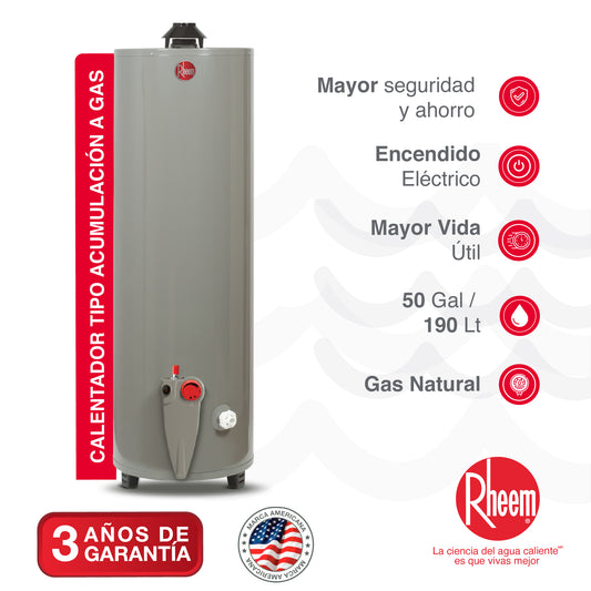CALENTADOR DE AGUA A GAS DE ACUMULACIÓN RHEEM 50 GALONES / 190 LITROS