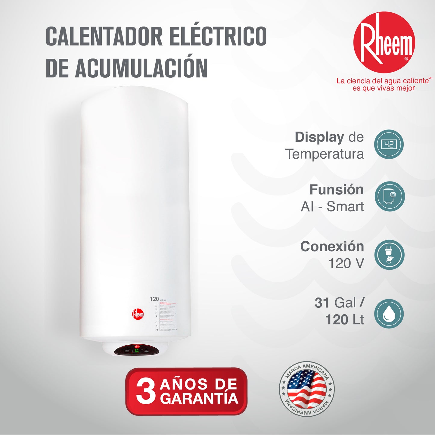 CALENTADOR DE ACUMULACIÓN ELÉCTRICO RHEEM 31 GALONES / 120 LITROS