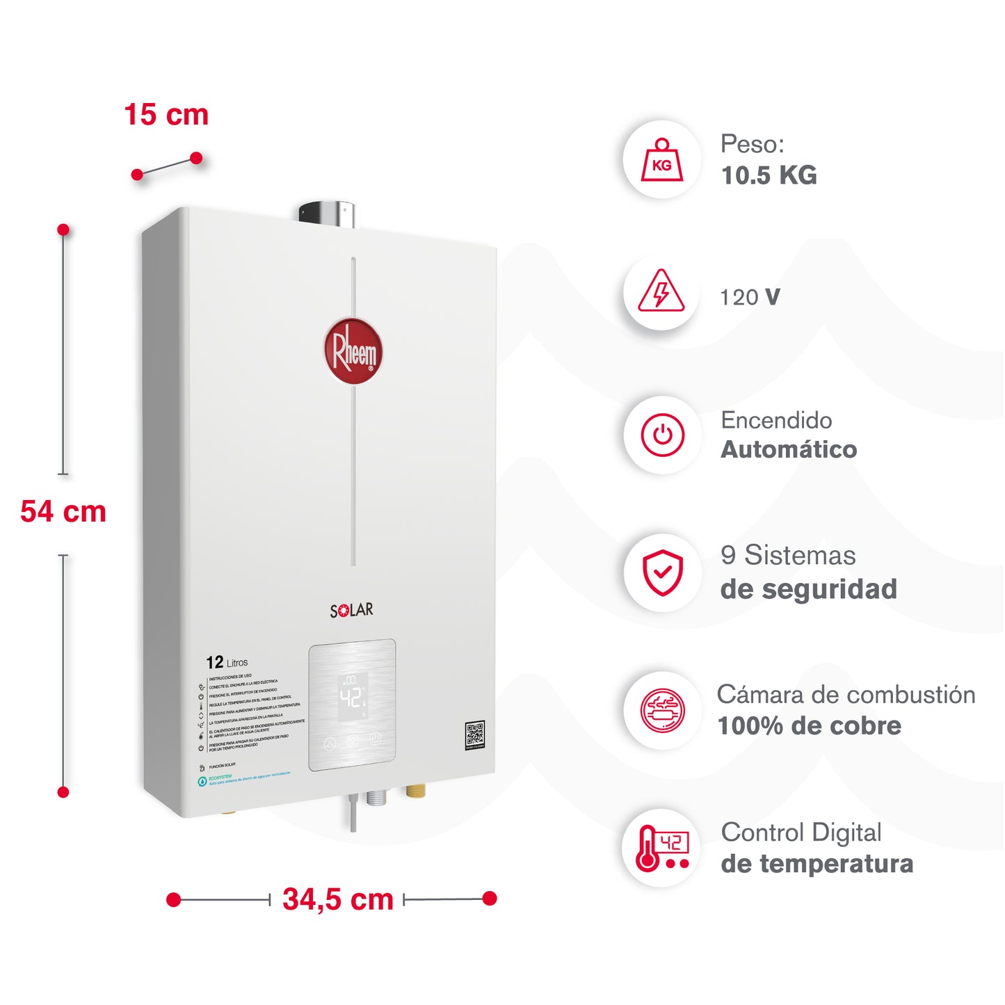 CALENTADOR 12 LITROS TIRO FORZADO DIGITAL RHEEM