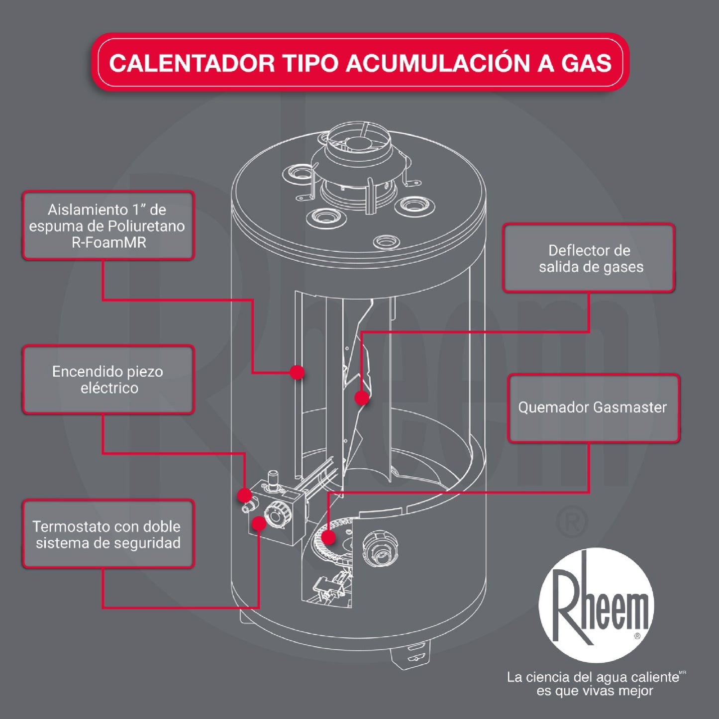 CALENTADOR DE AGUA A GAS DE ACUMULACIÓN RHEEM 40 GALONES / 152 LITROS